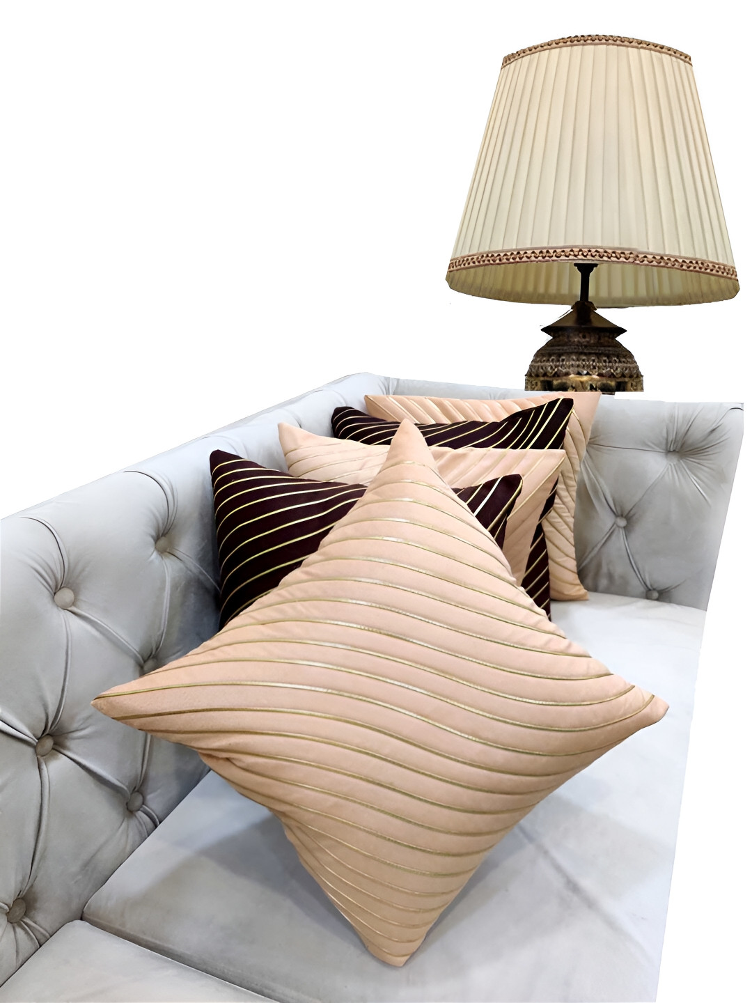 Good Vibes Gold-Toned & Maroon 5 Pieces Striped Square Cushion Covers