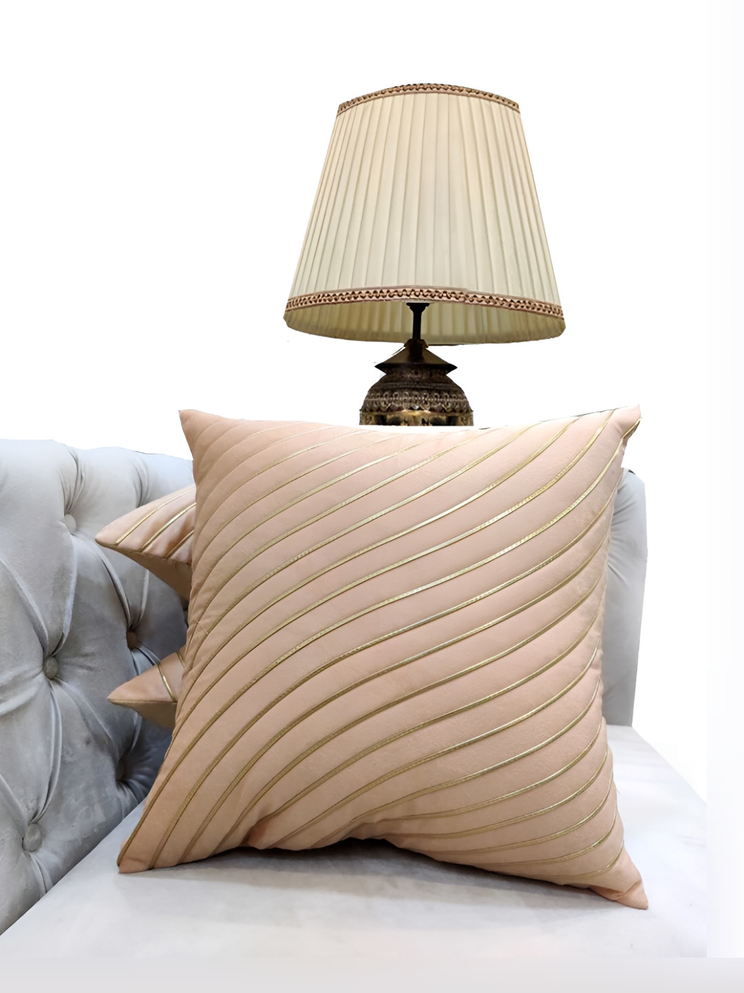 Good Vibes Striped Polyester Washable 3 Pcs Textured Cushion Covers - 16 x 16 Inches