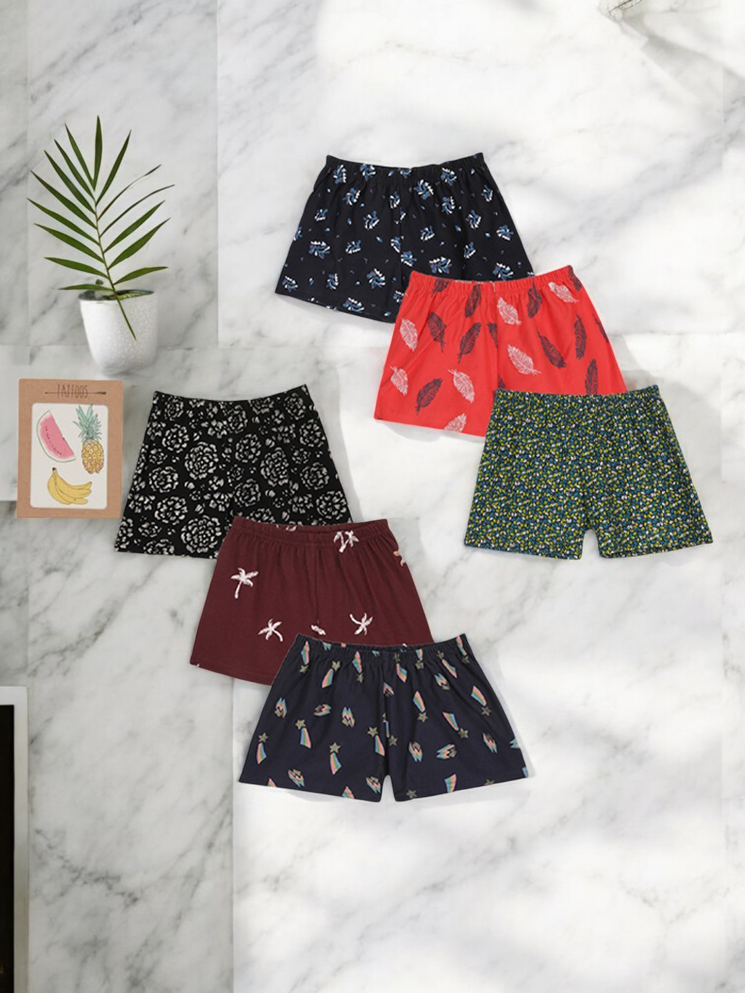 Kryptic Girls Pack Of 6 Printed Assorted Boyshort Briefs