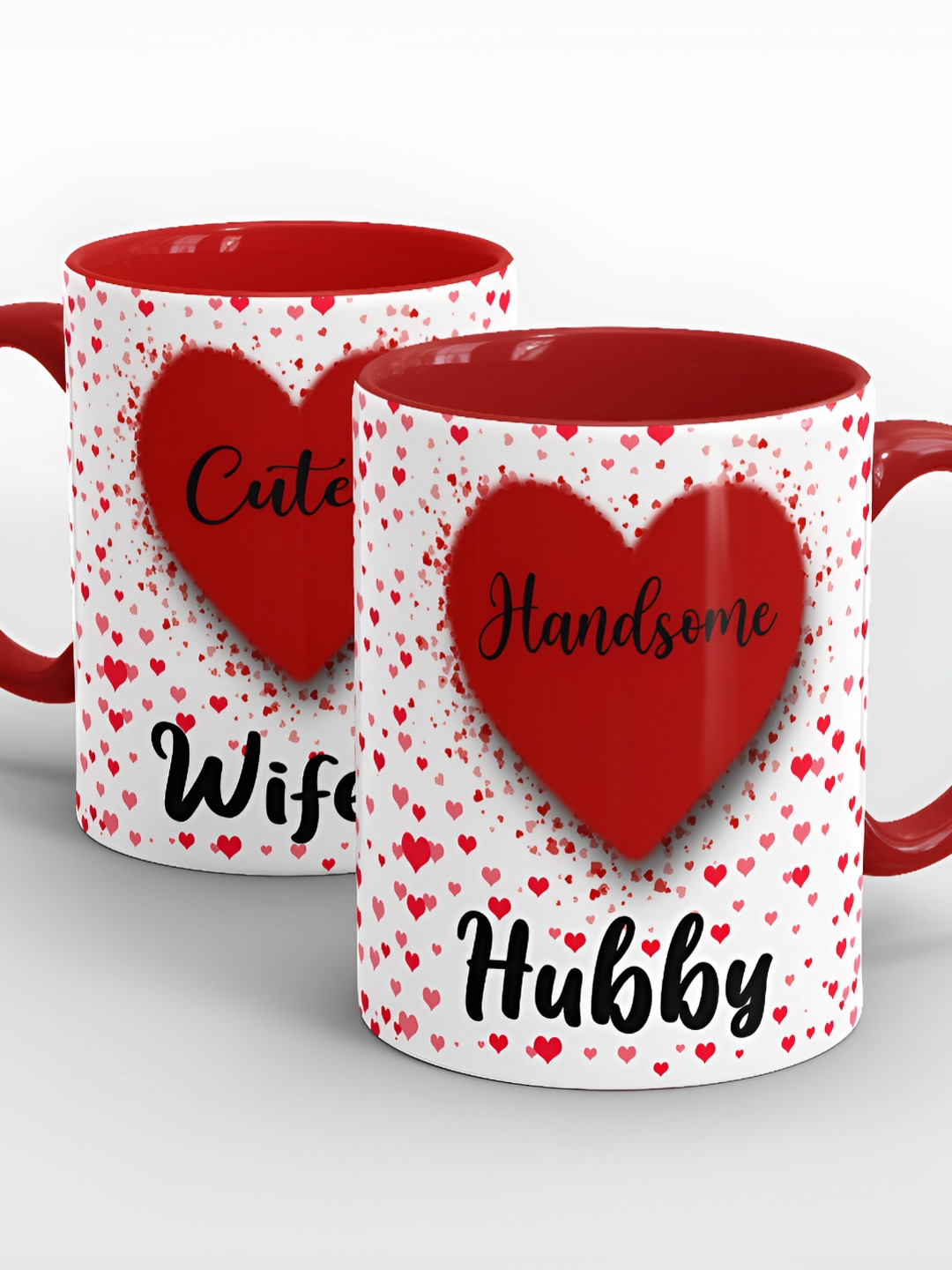 SUBLIKRAFT Red & White 2 Pieces Printed Ceramic Glossy Mugs 330 ml
