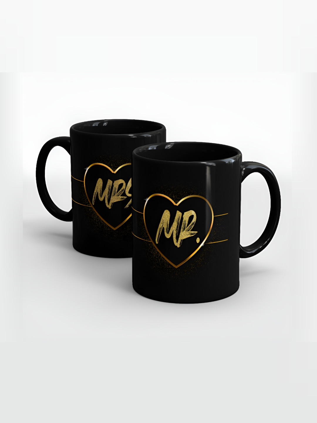 SUBLIKRAFT Black & Beige 2 Pieces Printed Ceramic Glossy Mugs 330 ml