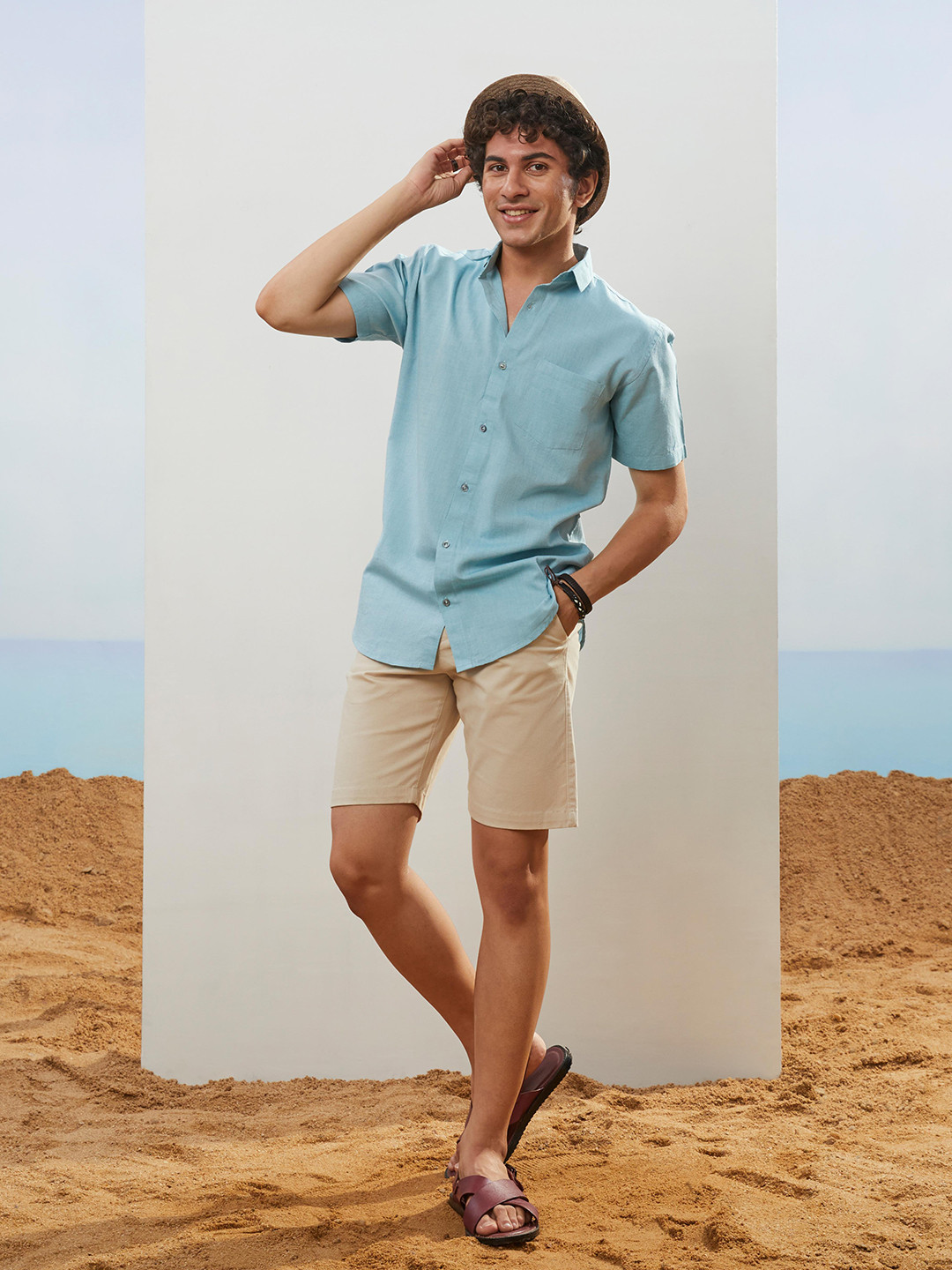 CMGE Relaxed Spread Collar Short Sleeves Cotton Casual Shirt