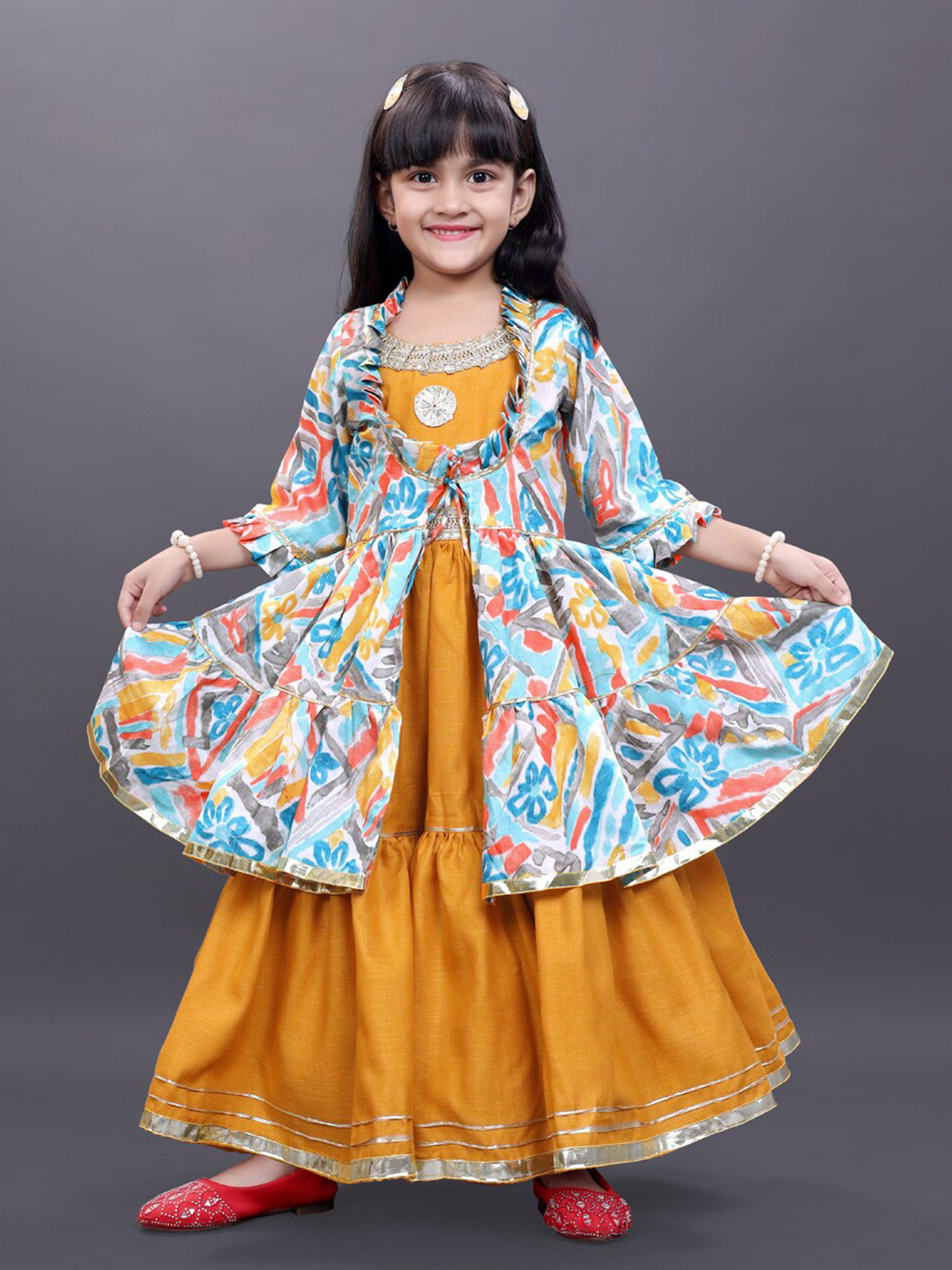 BAESD Girls Pure Cotton Pleated Maxi Dress With Jacket