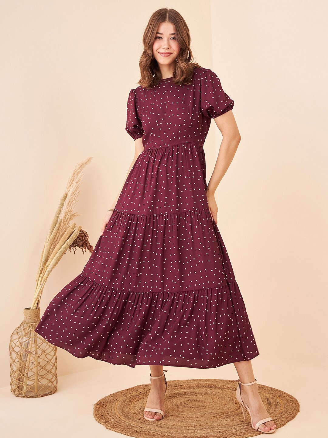 Kibo Ethnic Motifs Print Puff Sleeve Crepe Maxi Dress - Dresses for Women 27730336 | Myntra