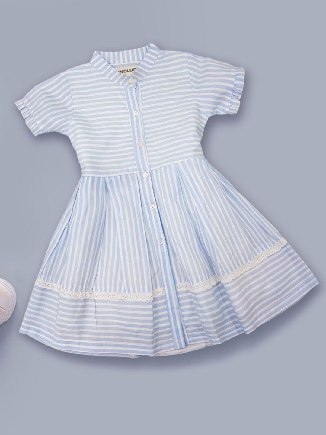 INCLUD Girls Short Sleeve Striped Fit & Flare Dress