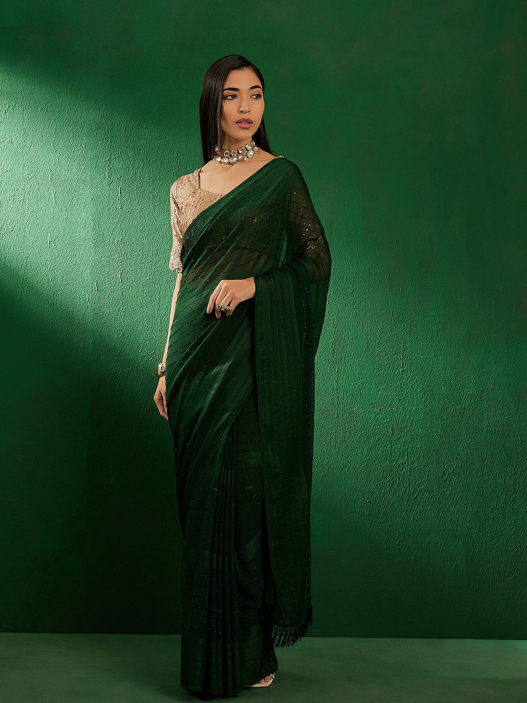 Sangria Sequined Embellished Vichitra Silk Saree