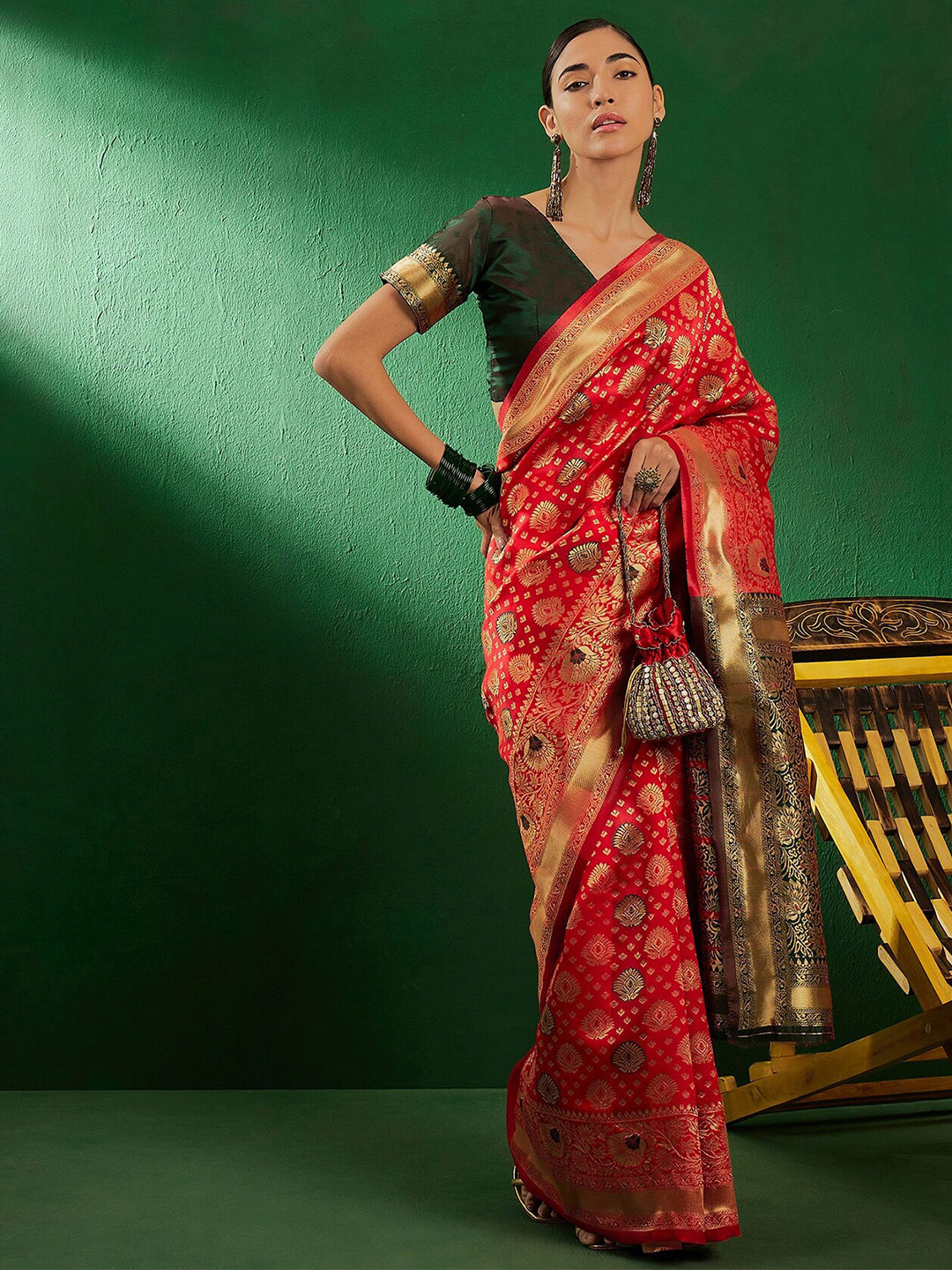 Sangria Ethnic Motifs Woven Design Zari Banarasi Silk Sarees