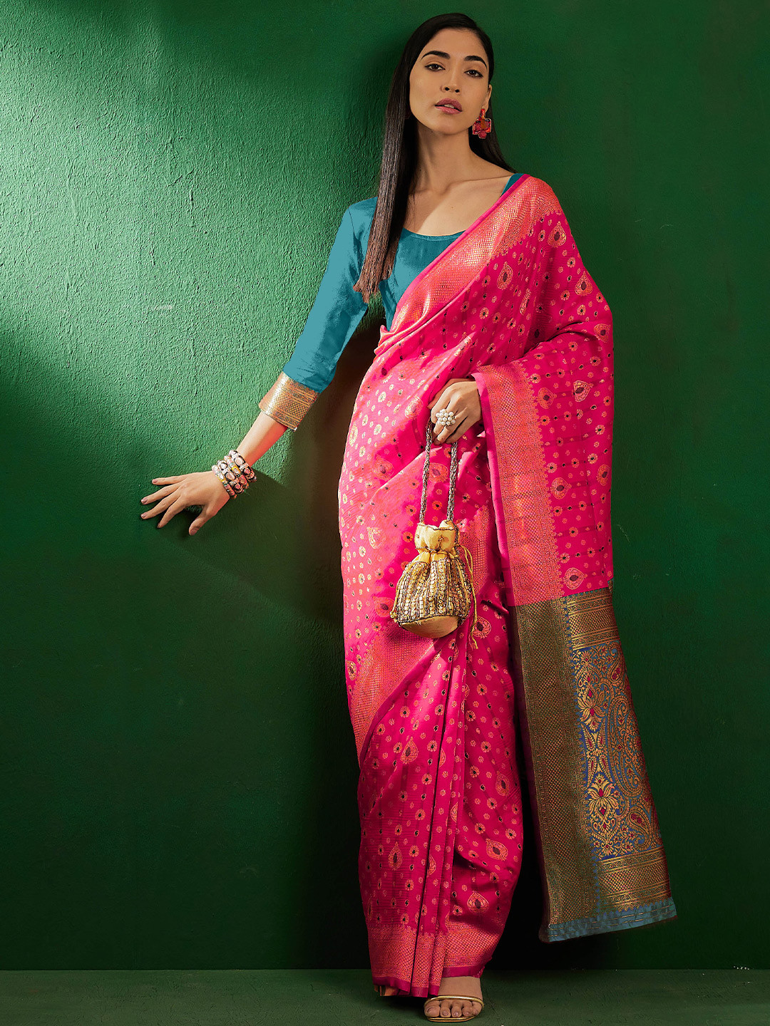 Sangria Ethnic Motifs Woven Design Zari Banarasi Silk Sarees