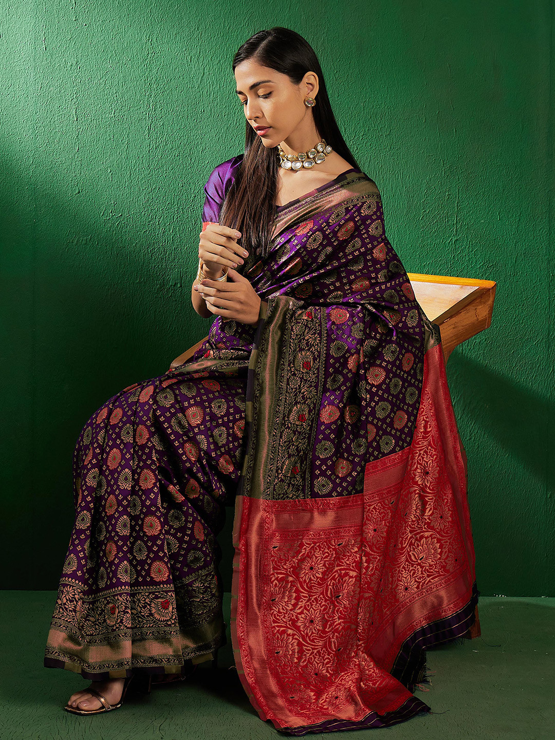 Sangria Woven Banarasi Silk Sarees With Blouse