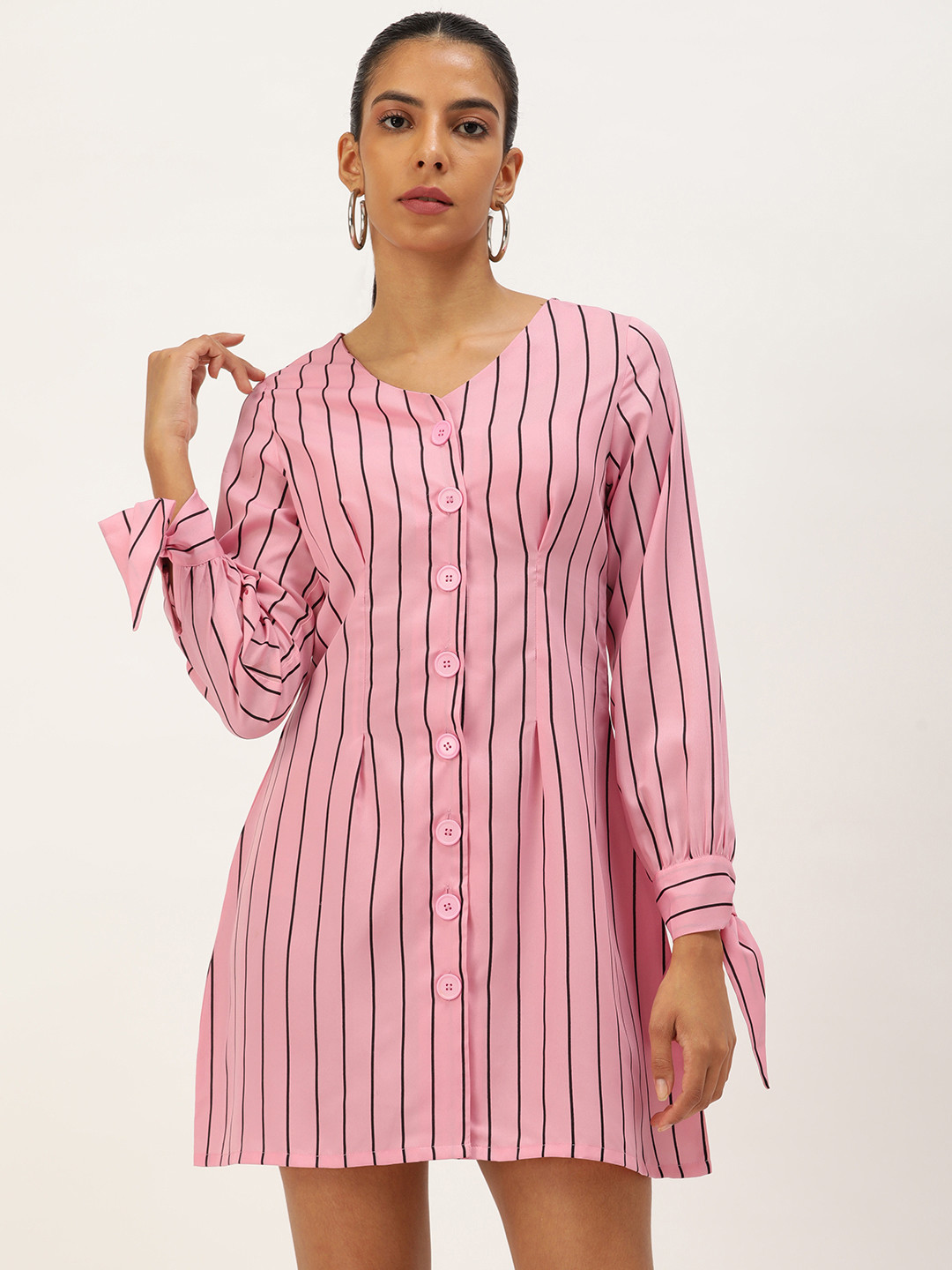 ANVI Be Yourself Striped Crepe Shirt Mini Dress