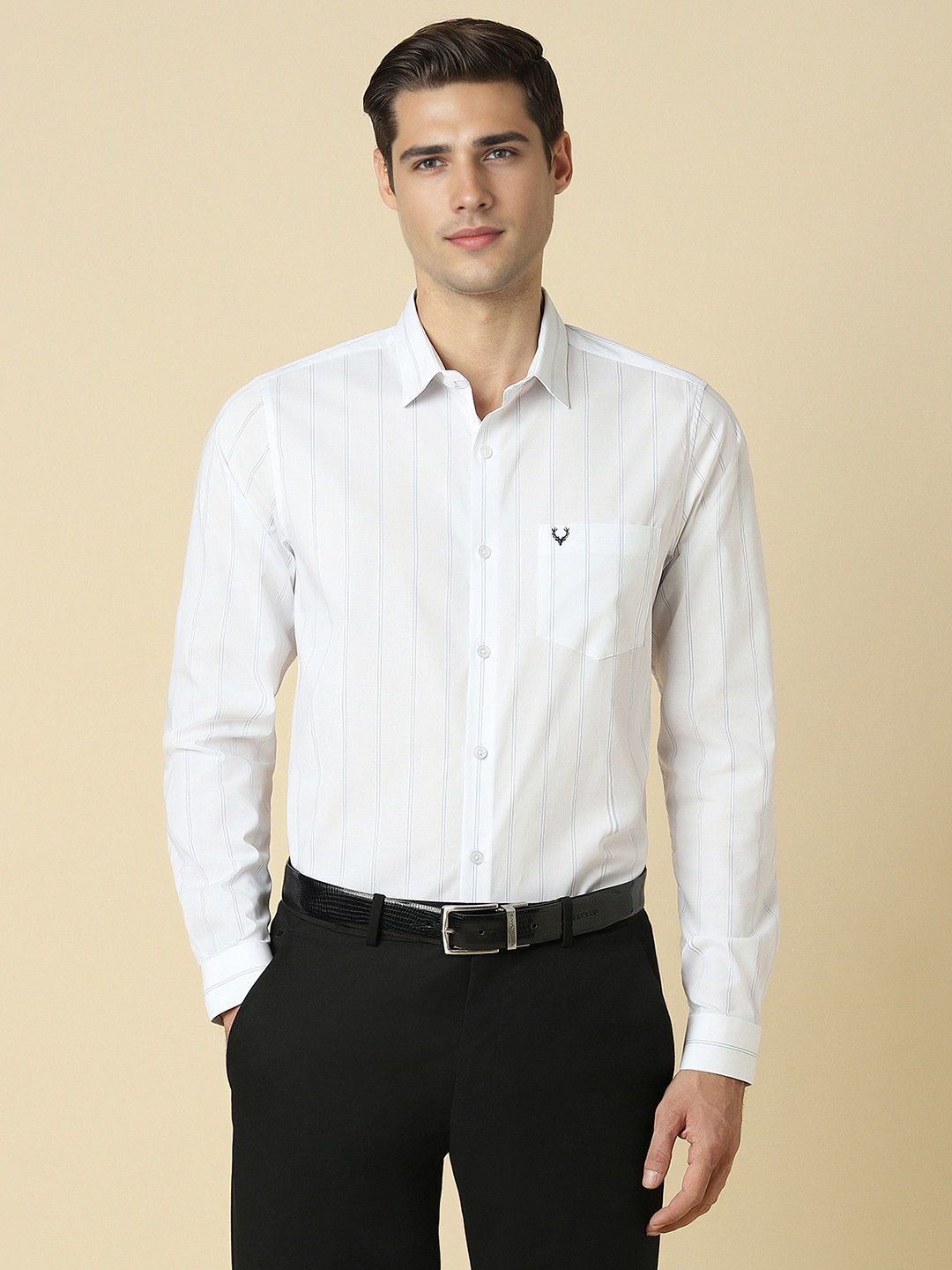 Allen Solly Striped Spread Collar Curved Cotton Slim Fit Formal Shirt