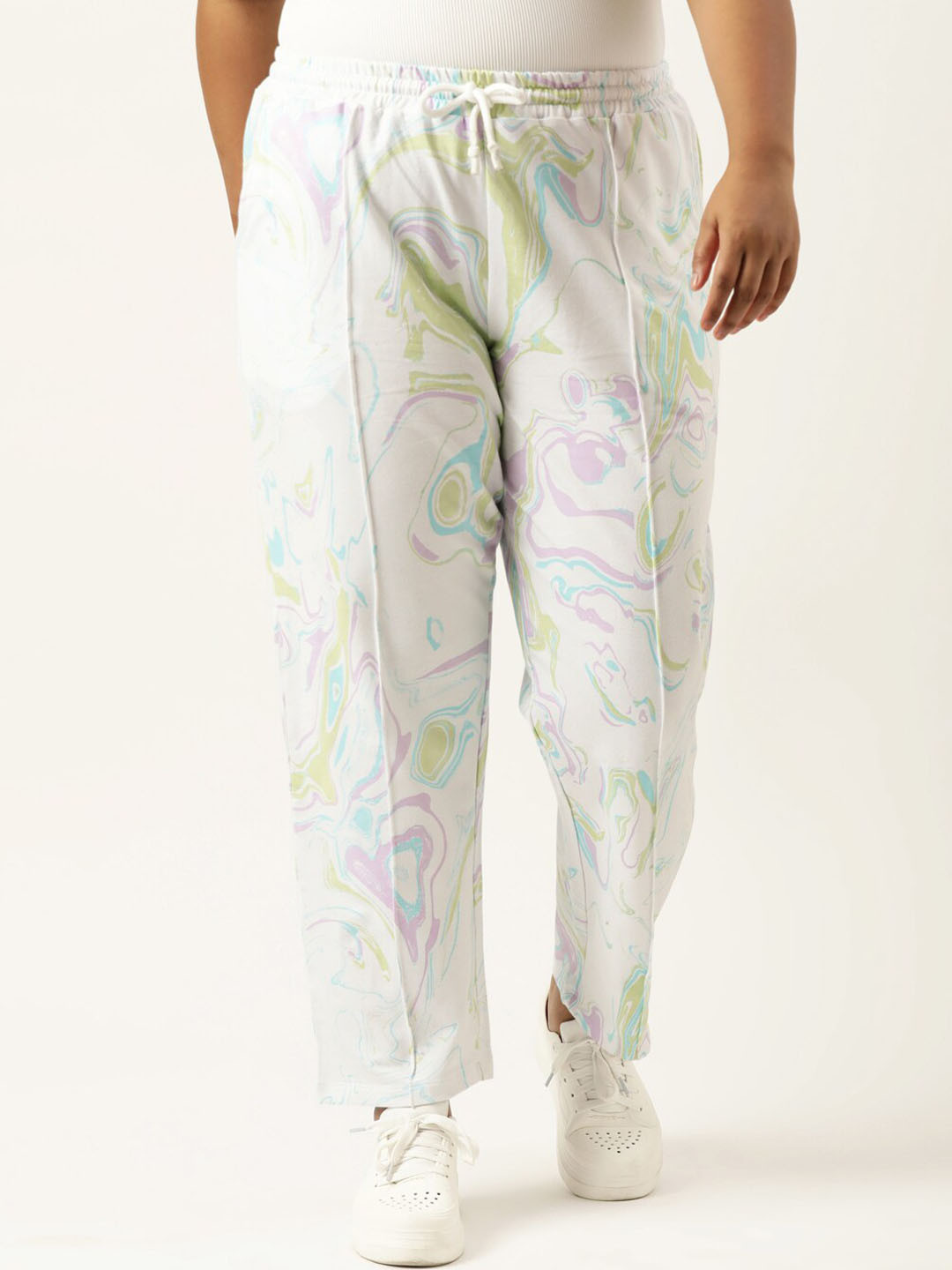 MARCA Bold Women Plus Size Abstract Printed Cotton Straight Fit Joggers