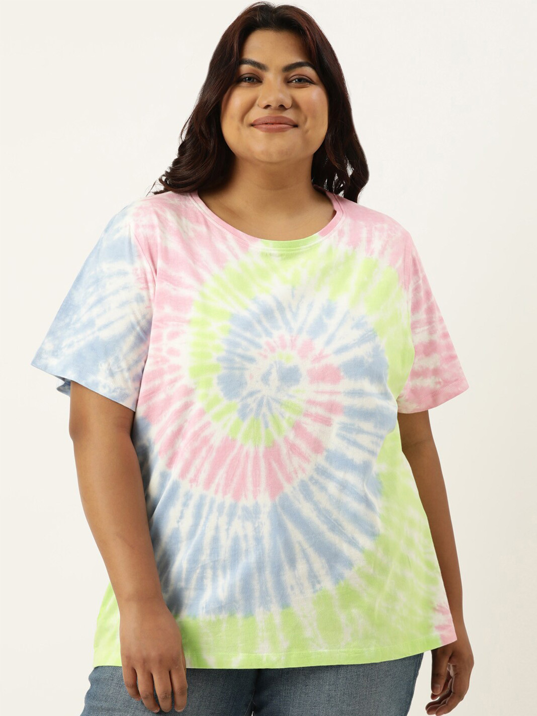 MARCA Bold Plus Size Tie & Dye Printed Round Neck Bio Finish Cotton Regular T-shirt