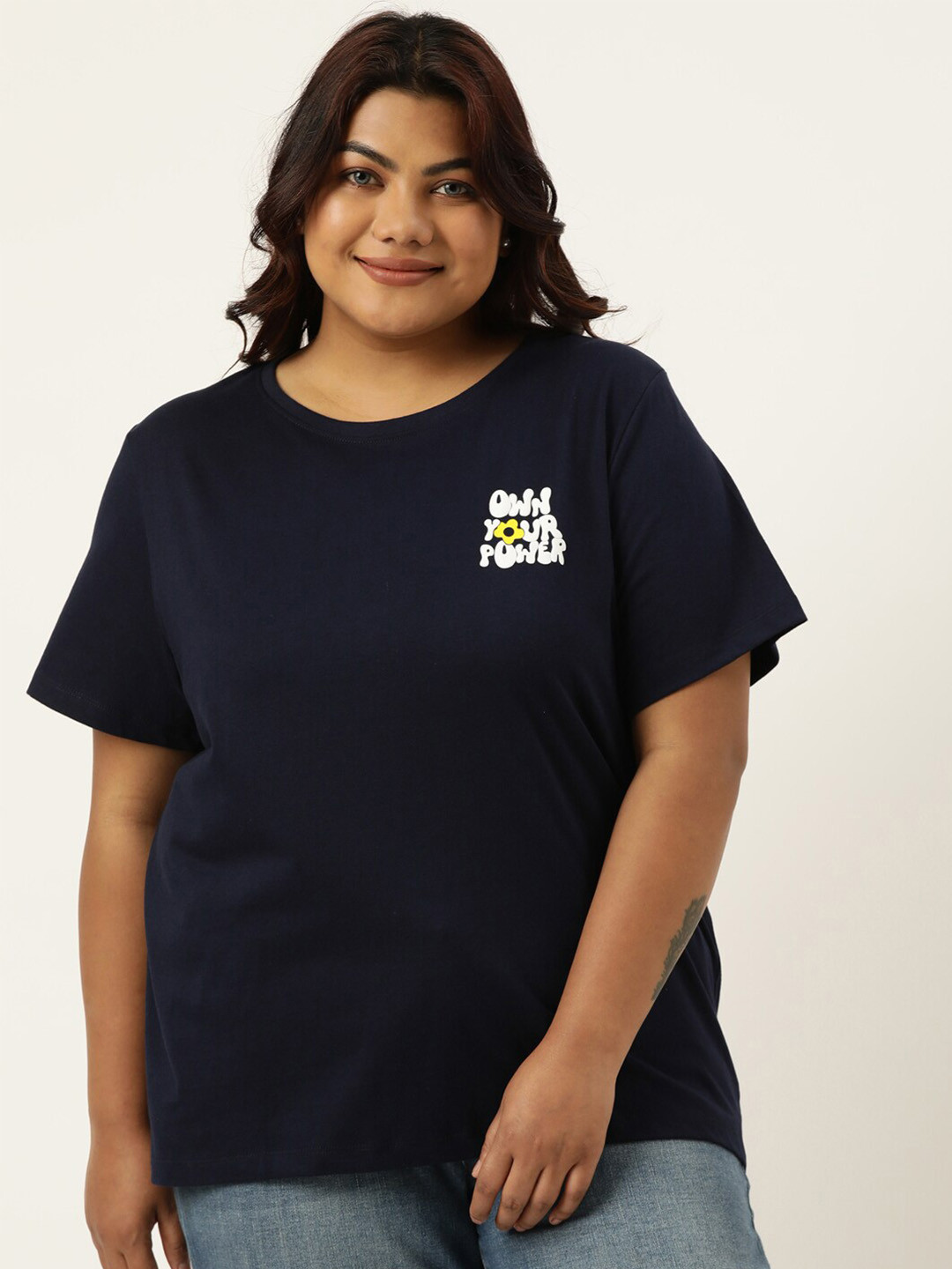 MARCA Bold Plus Size Typography Printed Round Neck Bio Finish Cotton Regular T-shirt