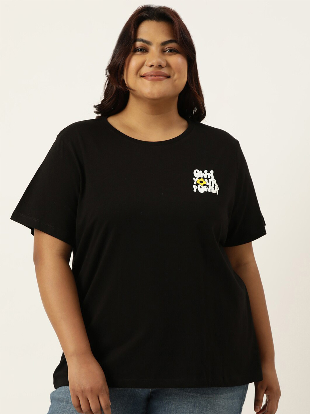 MARCA Bold Plus Size Typography Printed Round Neck Bio Finish Cotton Regular T-shirt