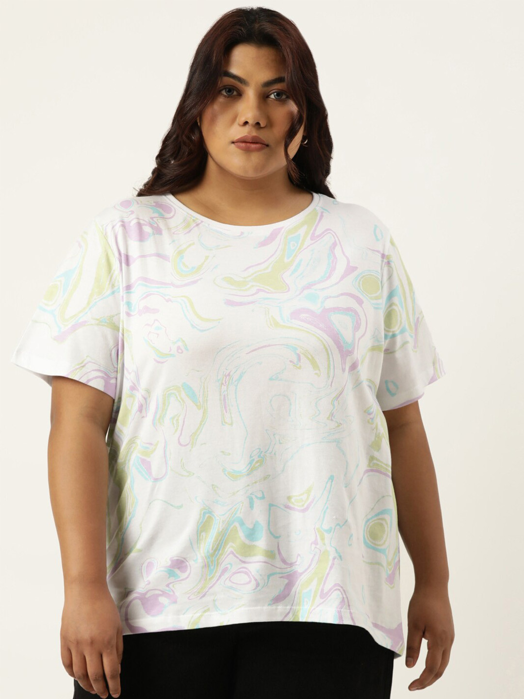 MARCA Bold Plus Size Abstract Printed Round Neck Bio Finish Cotton Regular T-shirt