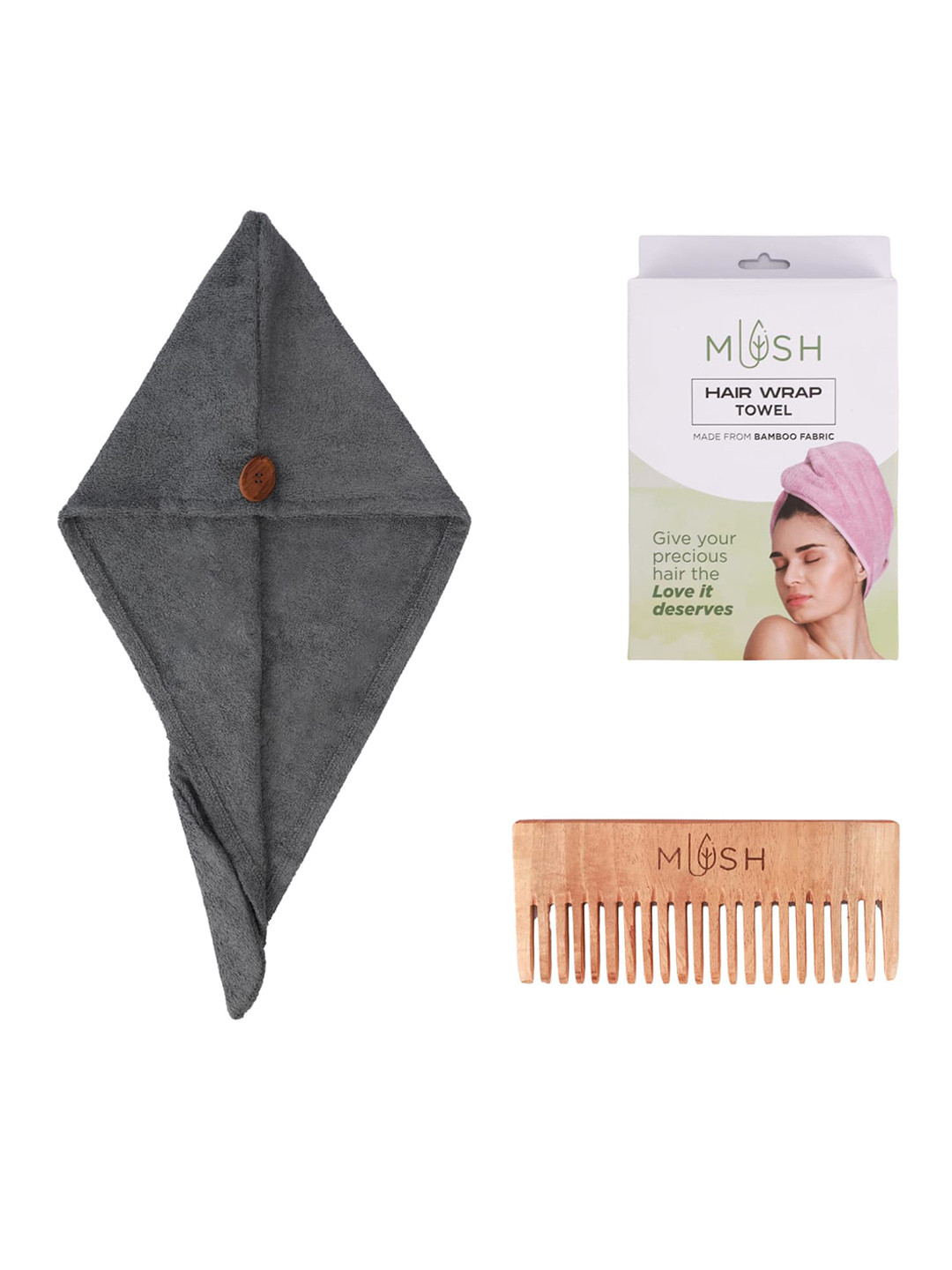 MUSH Grey Pure Bamboo 500GSM Hair Wrap Towel