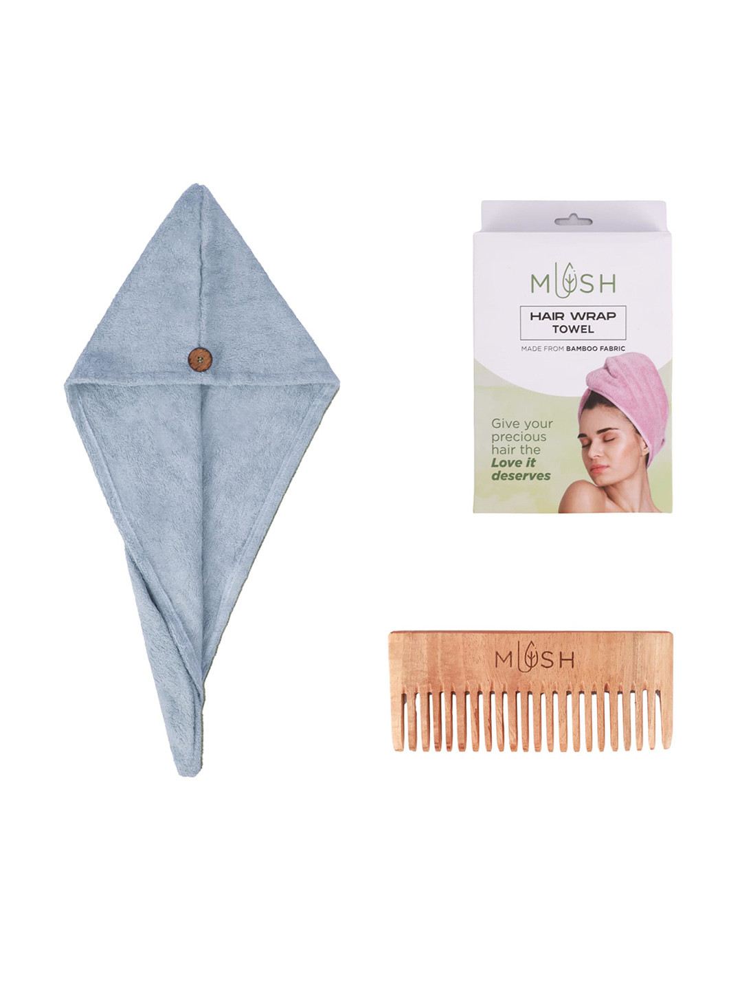 MUSH Blue Ultra Soft & Absorbent Pure Bamboo 500 GSM Hair Wrap Towel