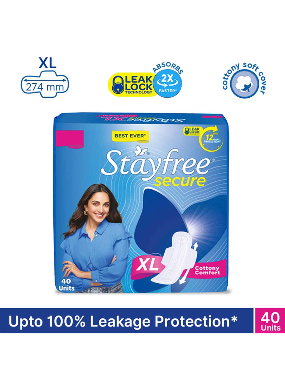 Stayfree Secure Cottony Comfort XL Sanitary Napkins With Wings - 40 pads