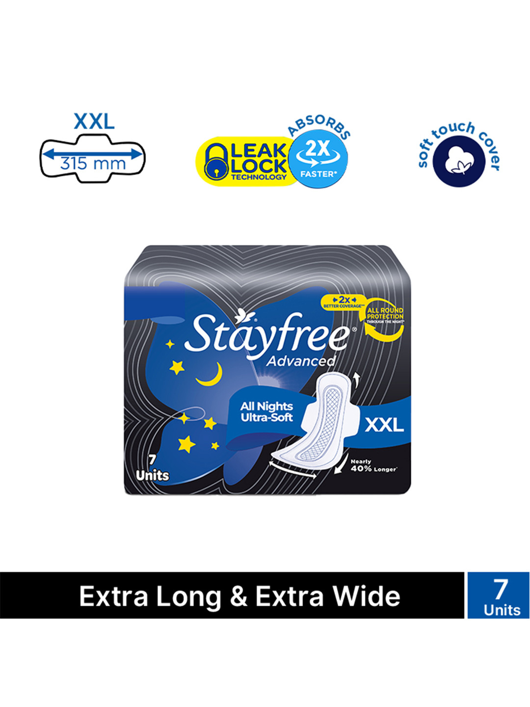 Stayfree Advanced All Night Ultra-Comfort Extra Large Sanitary Napkins with Wings - 7 Pads
