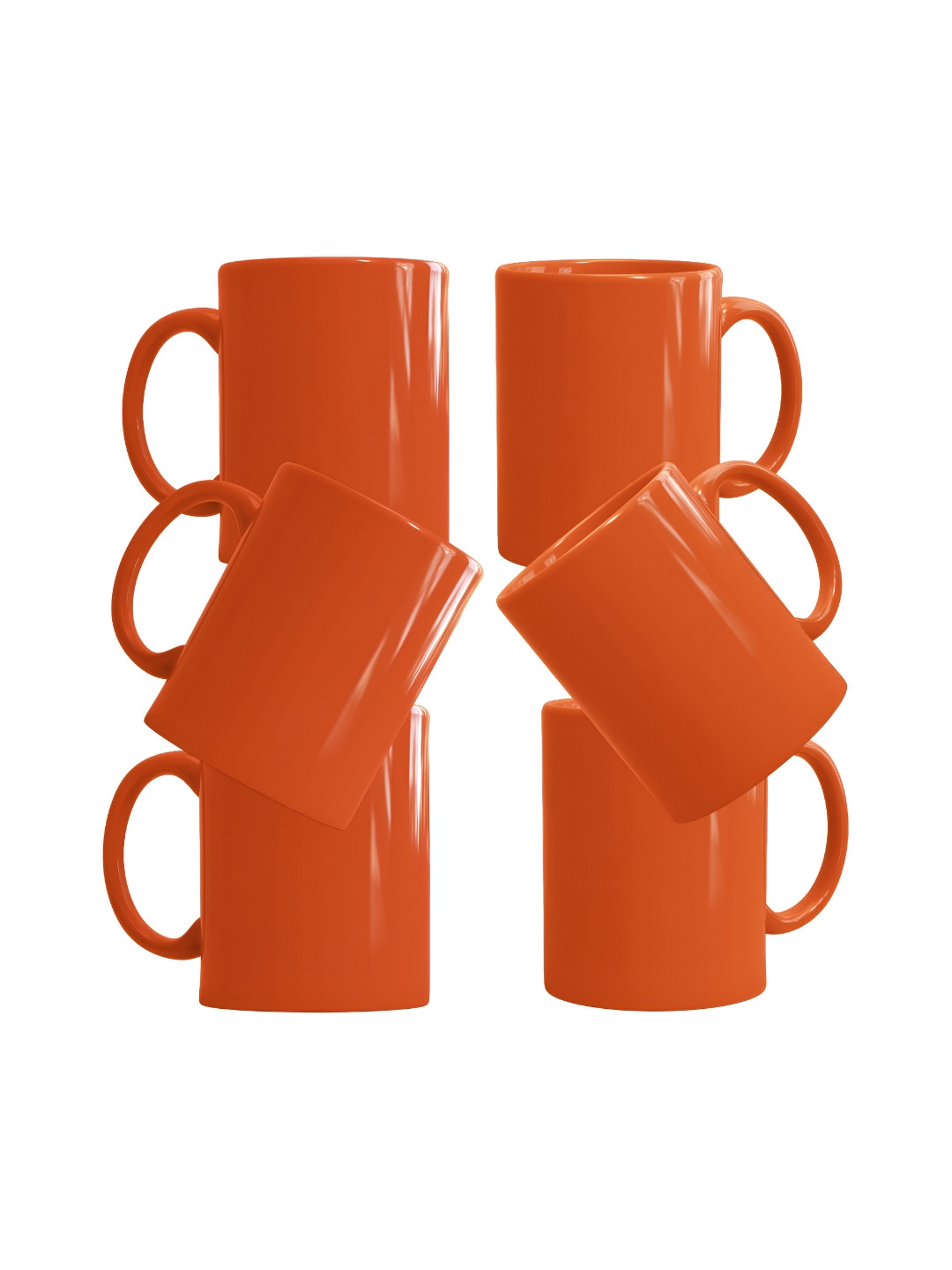 SUBLIKRAFT Orange 6 Pieces Geometric Ceramic Glossy Mugs 330 ml