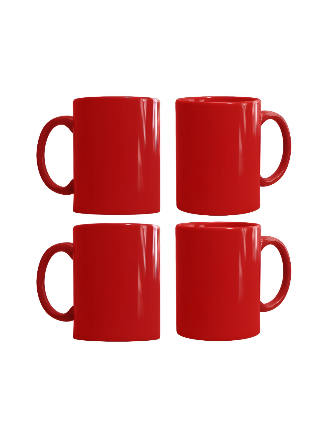 SUBLIKRAFT Red 4 Pieces Geometric Ceramic Glossy Mugs 330 ml