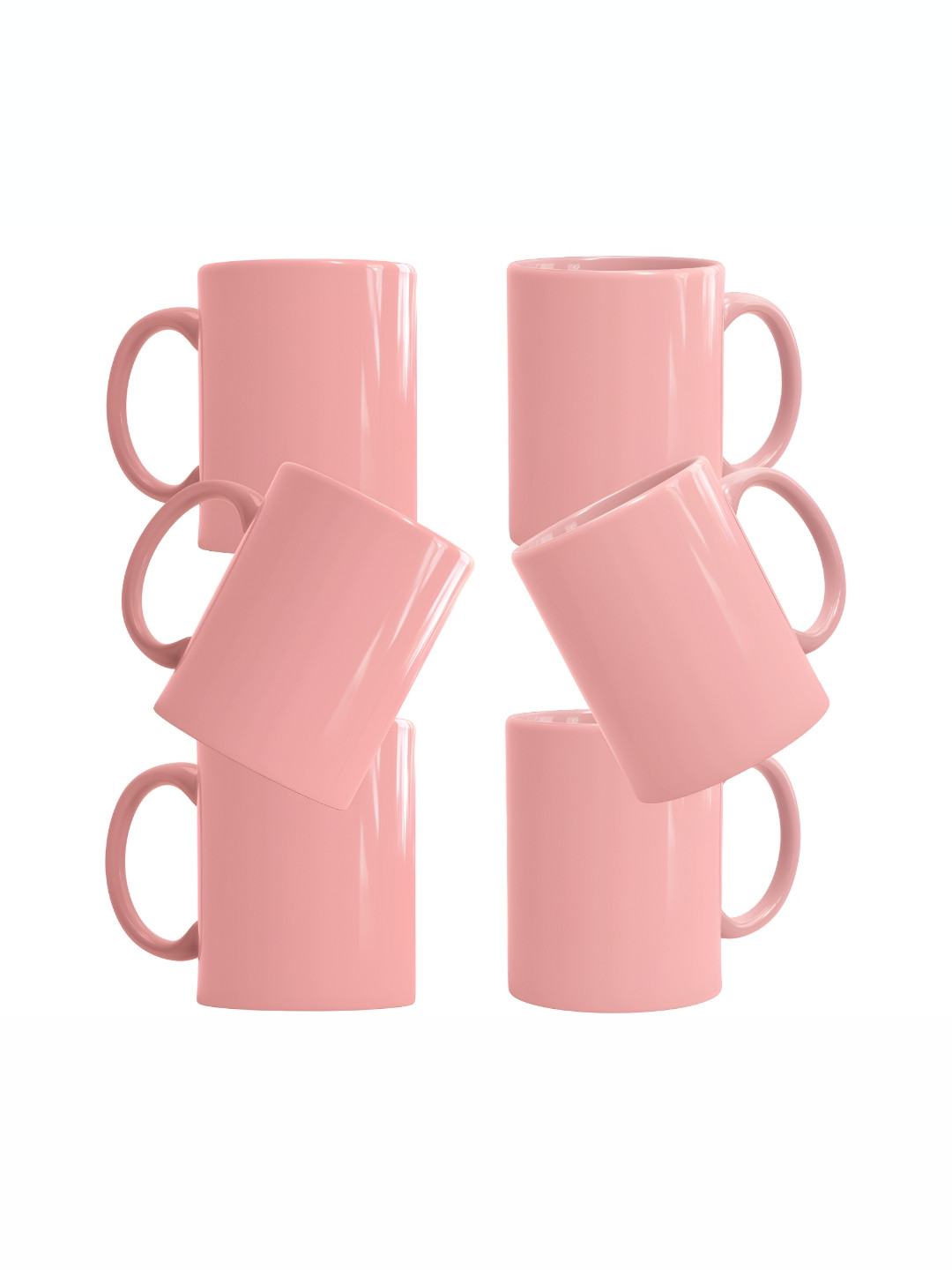 SUBLIKRAFT Pink 6 Pieces Ceramic Glossy Mugs 330 ml