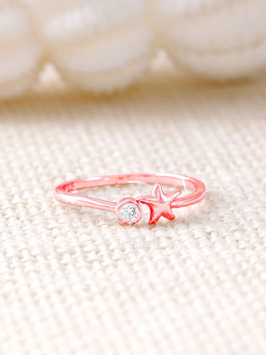 GIVA 925 Sterling Silver Rose Gold-Plated Stone Studded Finger Ring