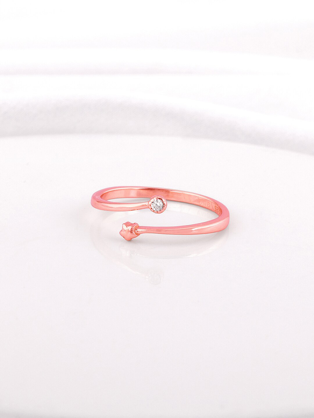 GIVA Women 925 Sterling Silver Rose Gold-Plated Stones Studded Adjustable Finger Ring