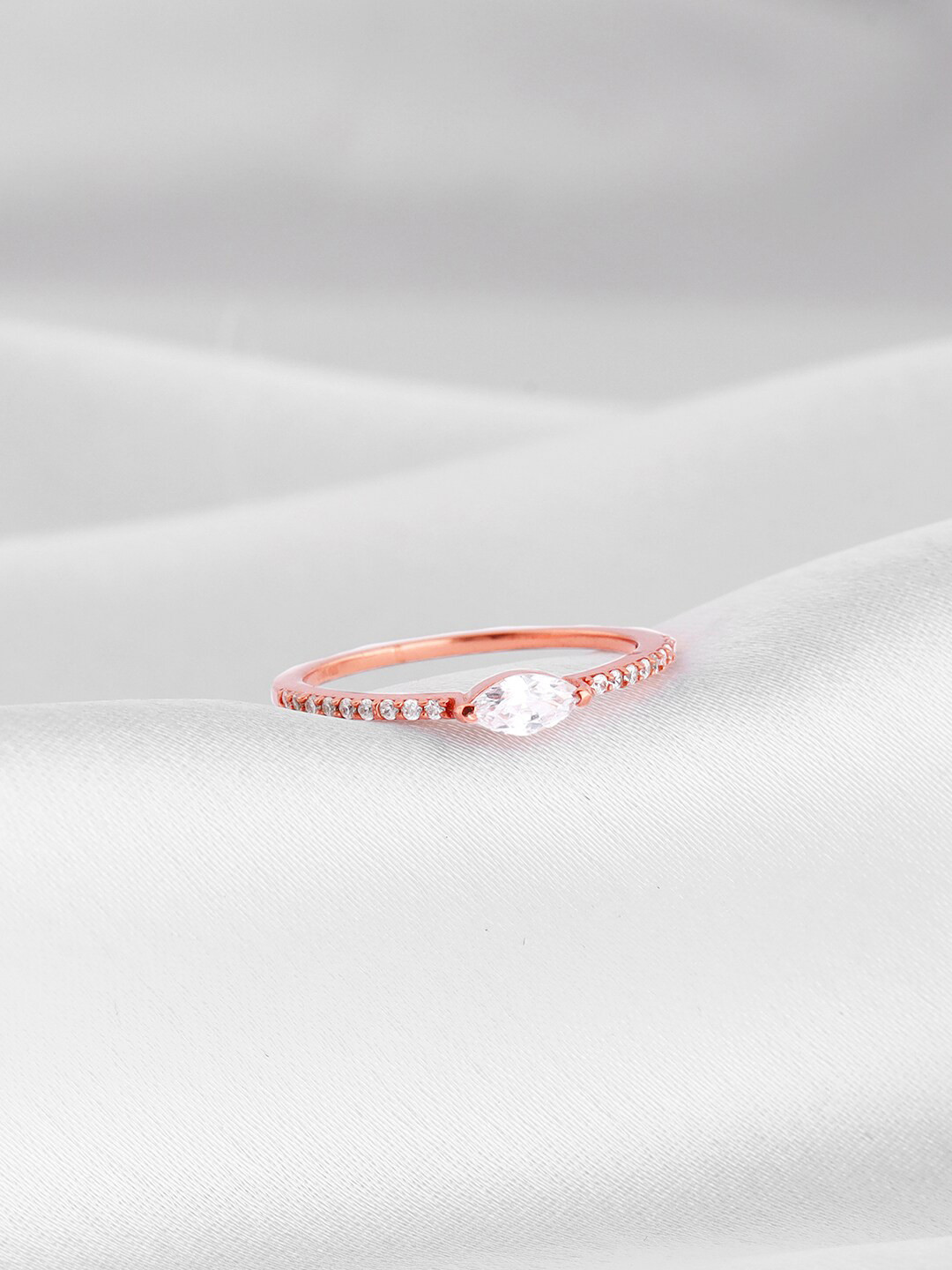 GIVA 925 Sterling Silver Rose Gold-Plated Stone Studded Pristine Finger Ring