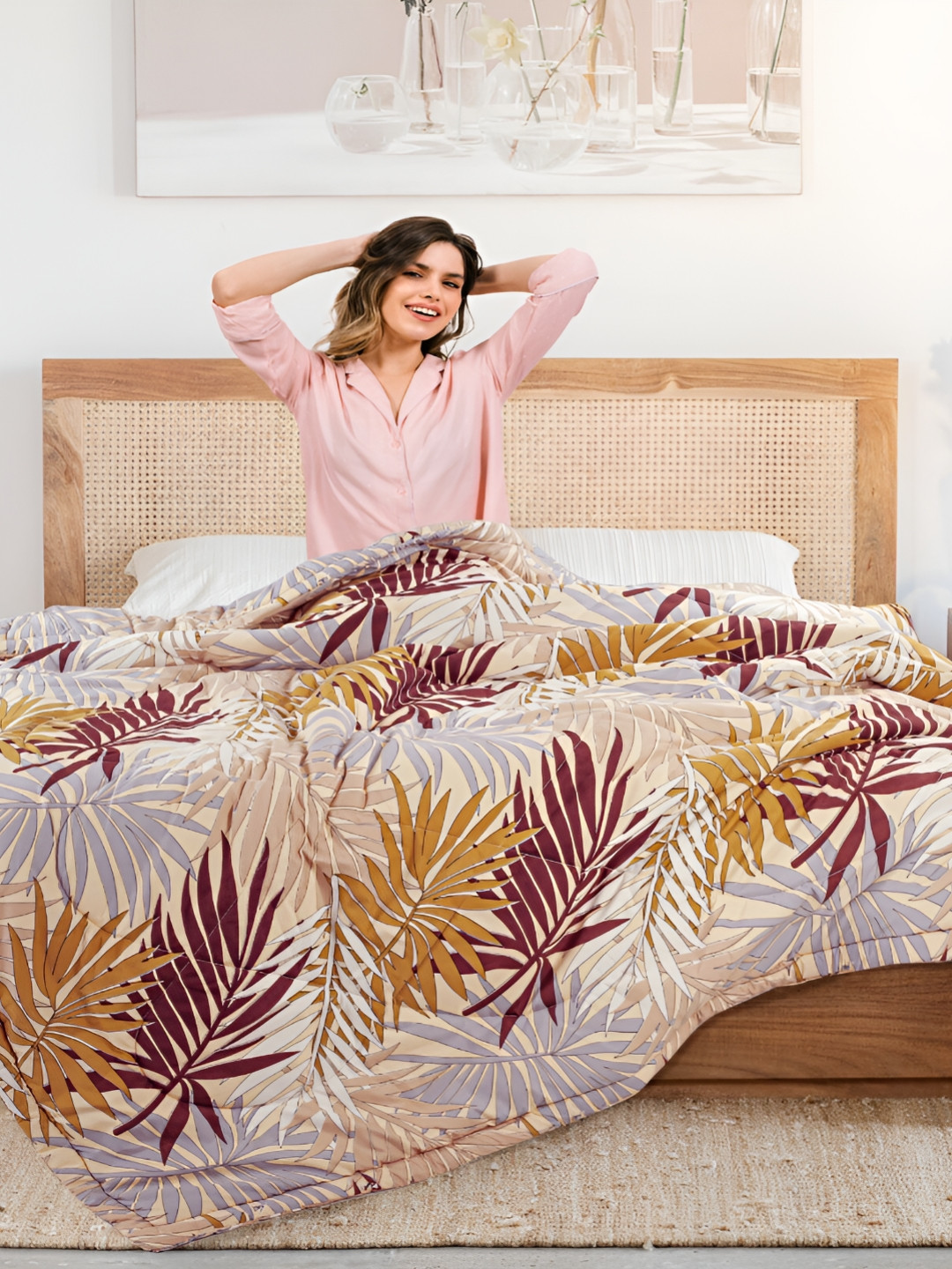 Supreme Home Collective Brown Floral AC Room 300 GSM Double Bed Comforter