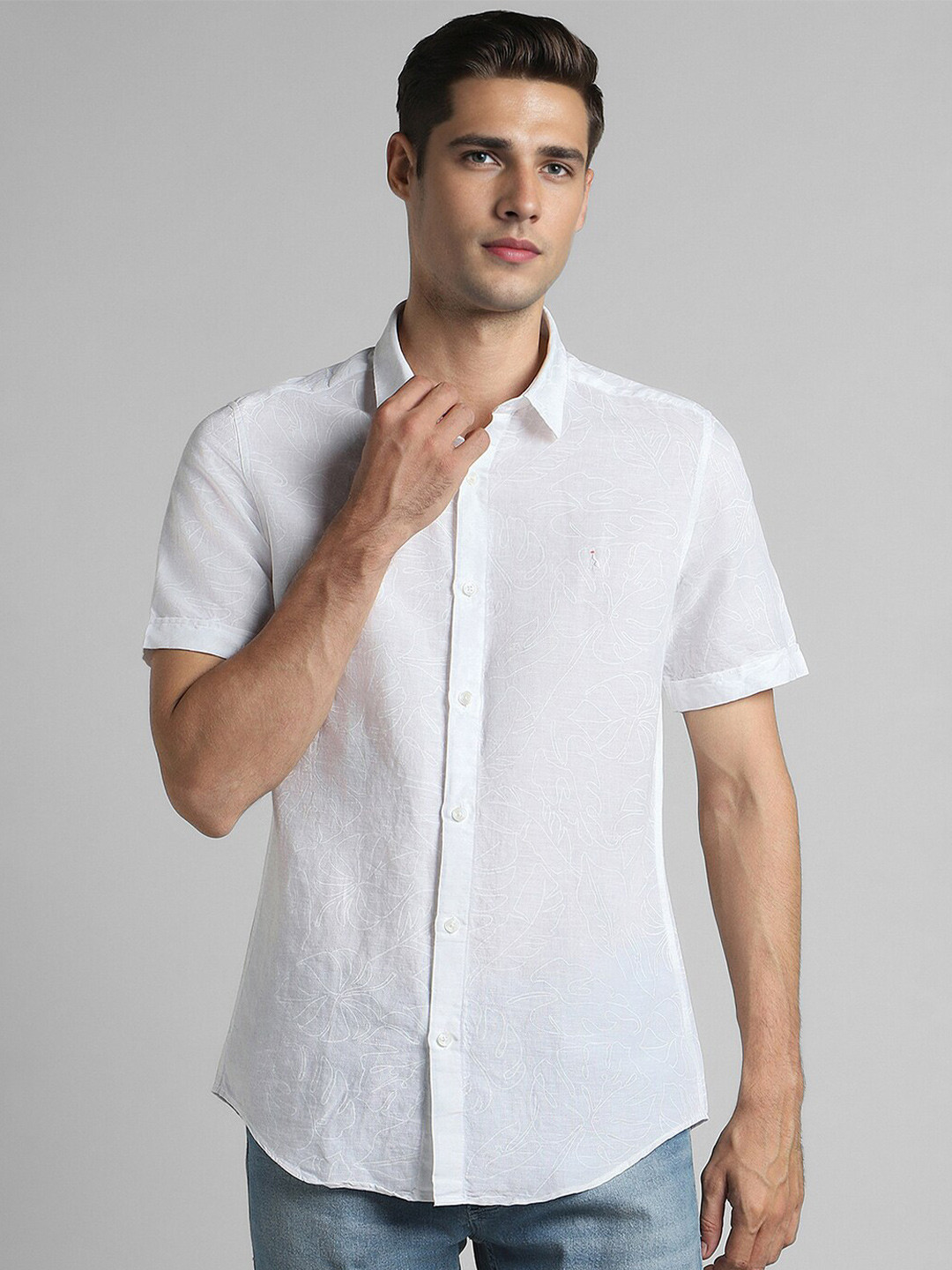 SIMON CARTER LONDON Slim Fit Spread Collar Short Sleeves Casual Shirt