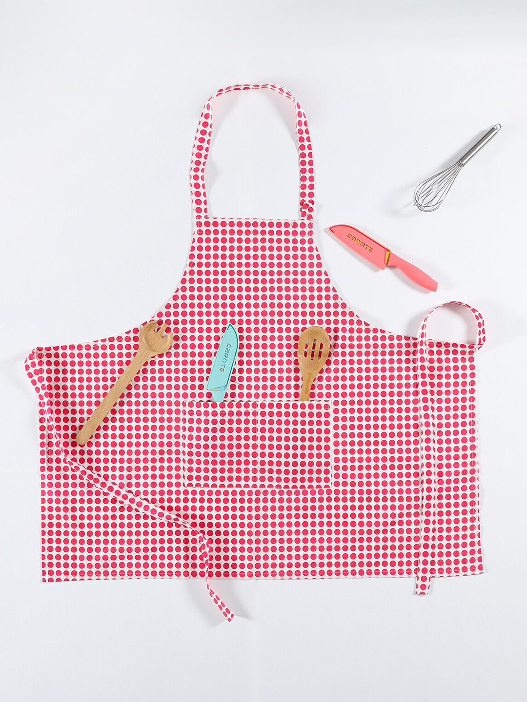 Ratan Cart Red & White Polka Dot Printed Cotton Bib Apron