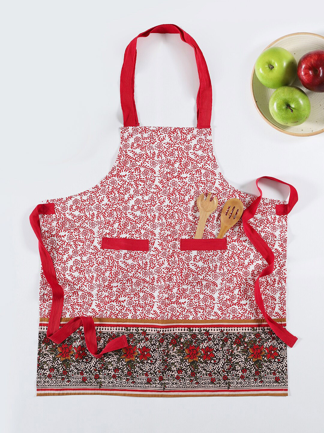 Ratan Cart Brown & White Floral Printed Cotton Apron