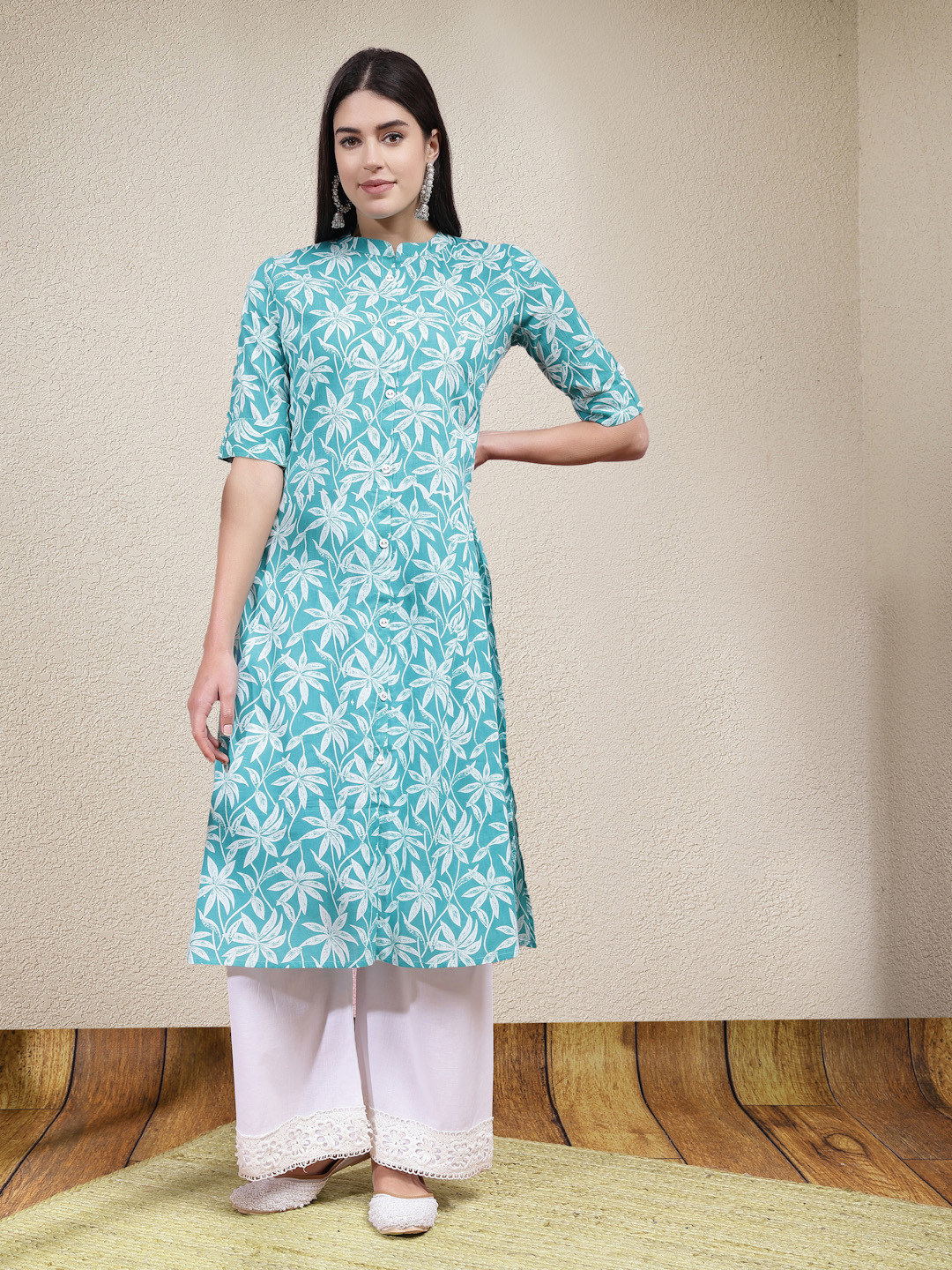 Stylum Women Ethnic Motifs Printed Thread Work Floral Kurta