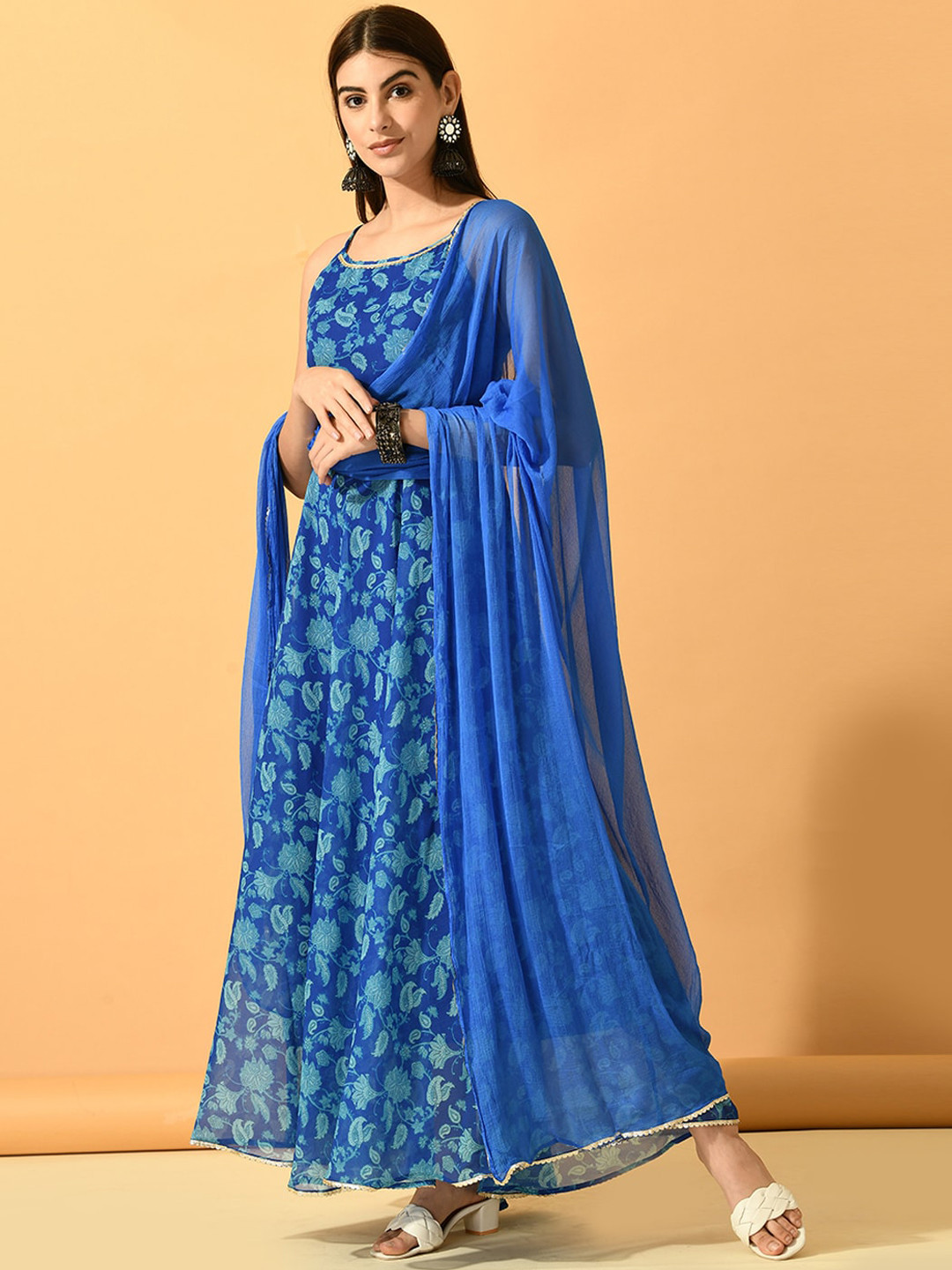 KALINI Women Dyed Flared Sleeves Summer Sheers Anarkali Kurta