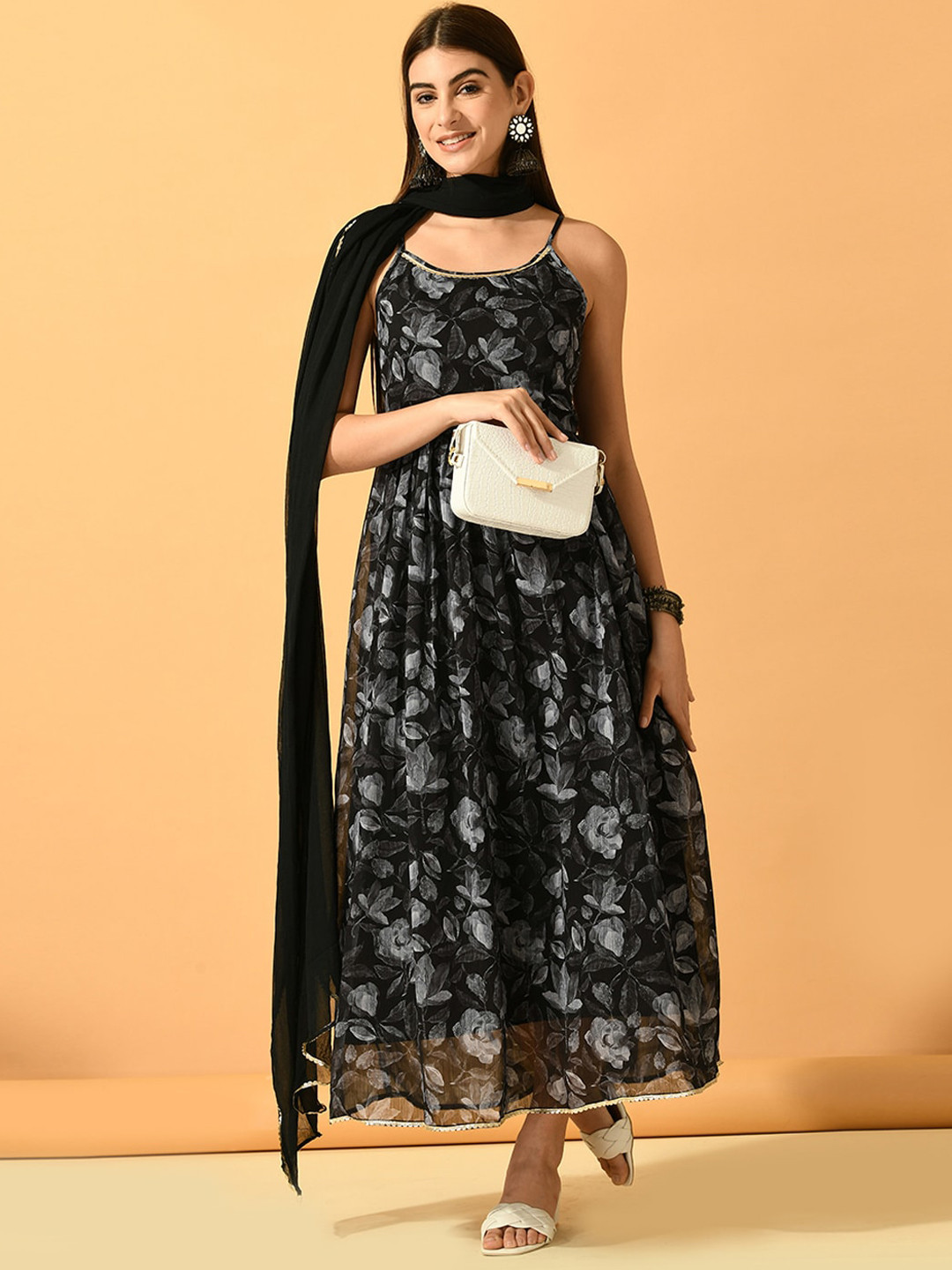 KALINI Women Printed Gotta Patti Summer Sheers Anarkali Kurta