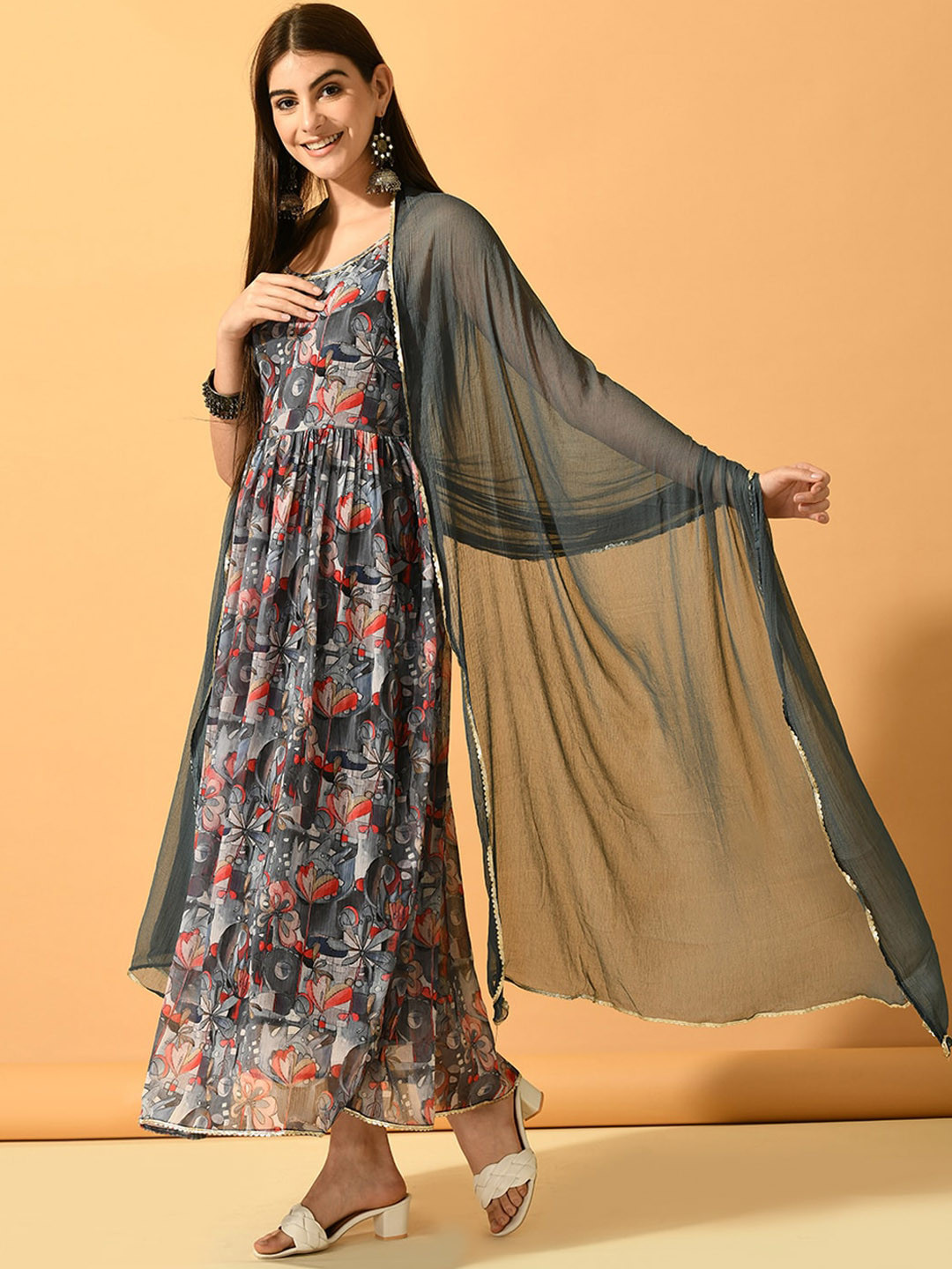 KALINI Women Embroidered Thread Work Summer Sheers Anarkali Kurta