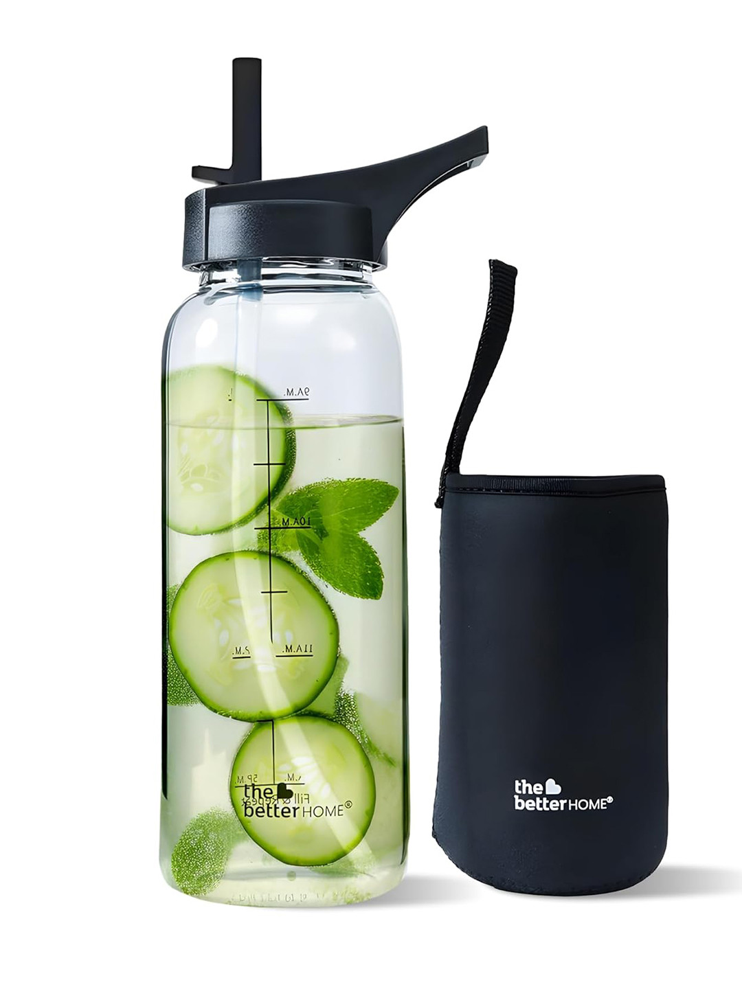 The Better Home Borosilicate Black Brand Logo Glass Spill Proof Sipper - 1L