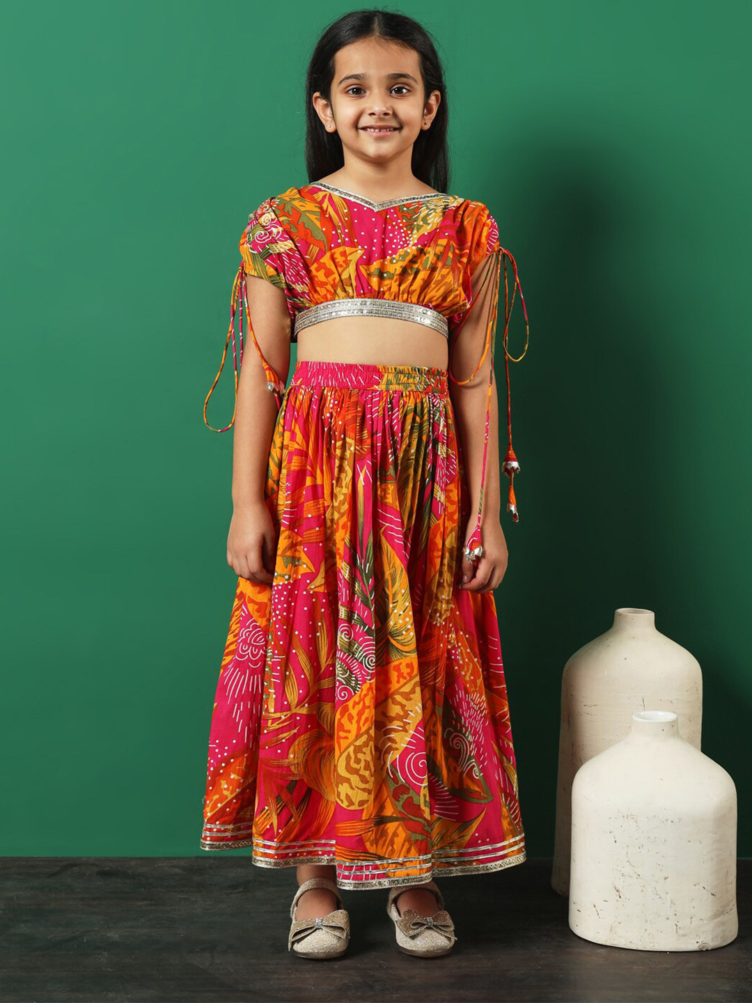 Readiprint Girls Printed Kalamkari Gotta Patti Cotton Ready to Wear Lehenga Choli