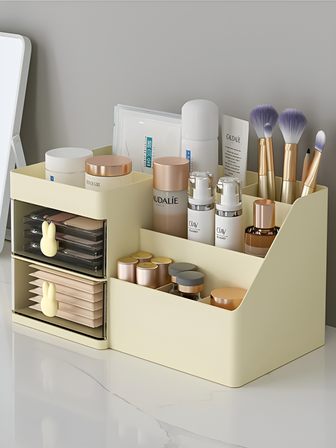 HOUSE OF QUIRK Cream 2 Drawer Makeup Organizer