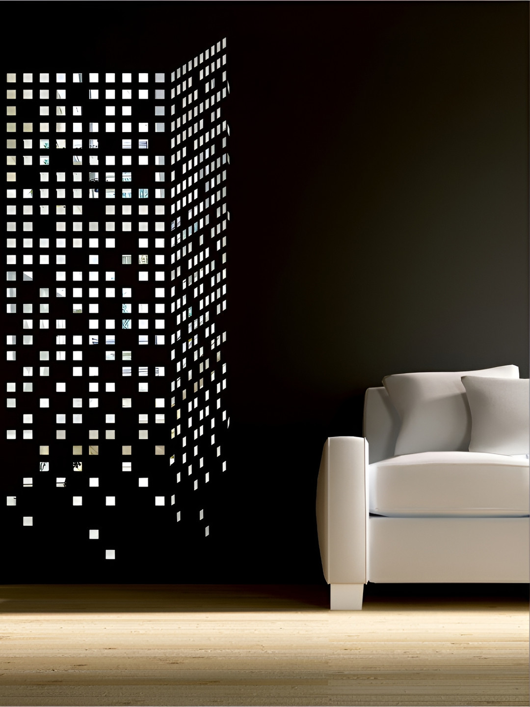 Wall1ders 100 Squares Grey 3D  Mirror Wall Stickers