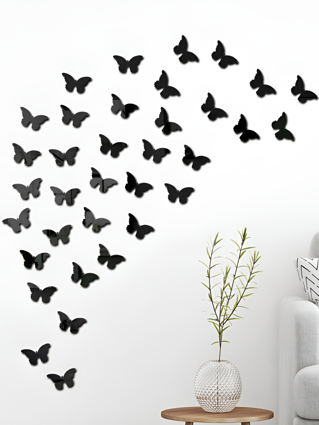 Wall1ders Black 40-Pcs Butterfly Shape Self-Adhesive 3D Acrylic Mirror Wall Stickers