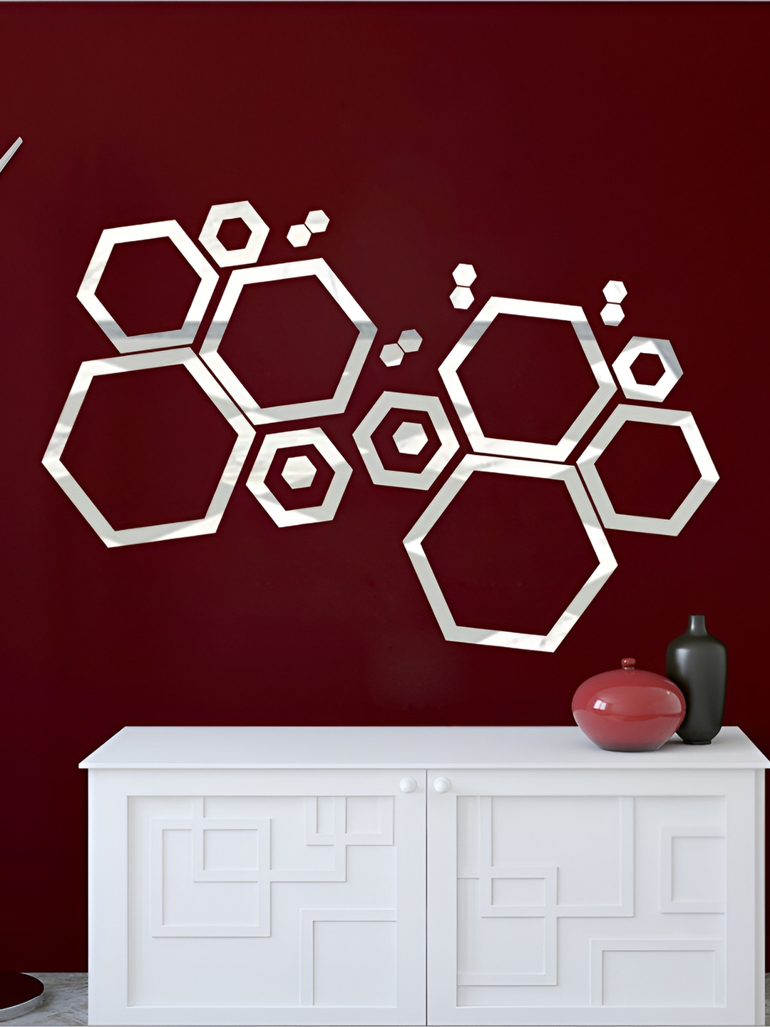 Wall1ders Hexagon Shape 40-Pcs 3D Mirror Wall Stickers