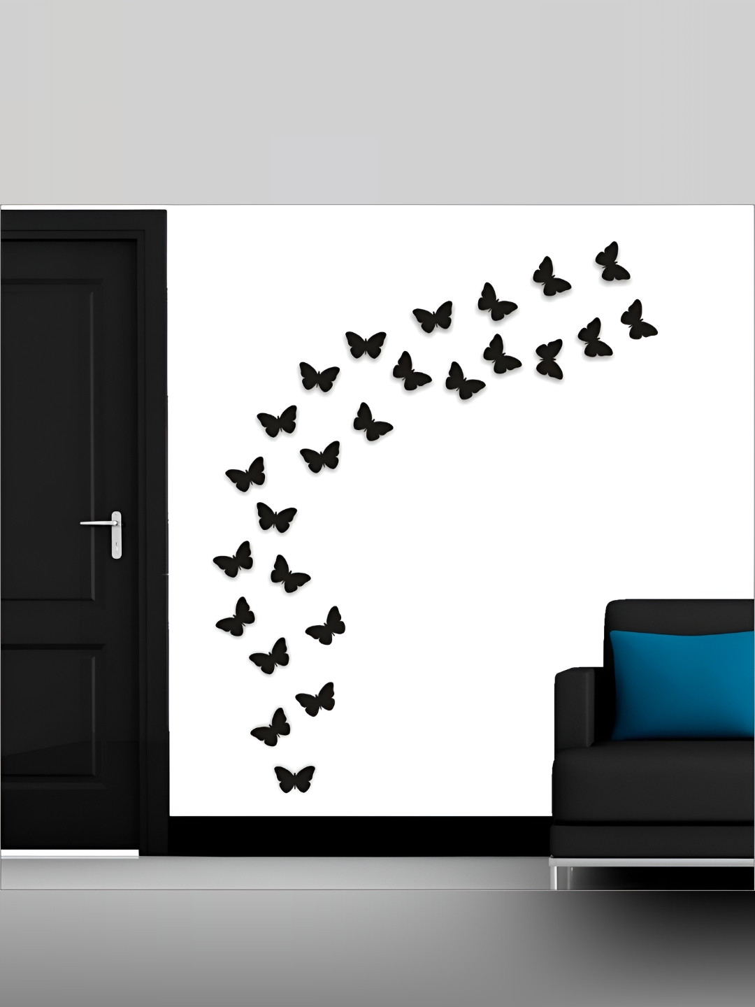 Wall1ders Black 25-Pcs Butterfly Shape Self-Adhesive 3D Acrylic Mirror Wall Stickers
