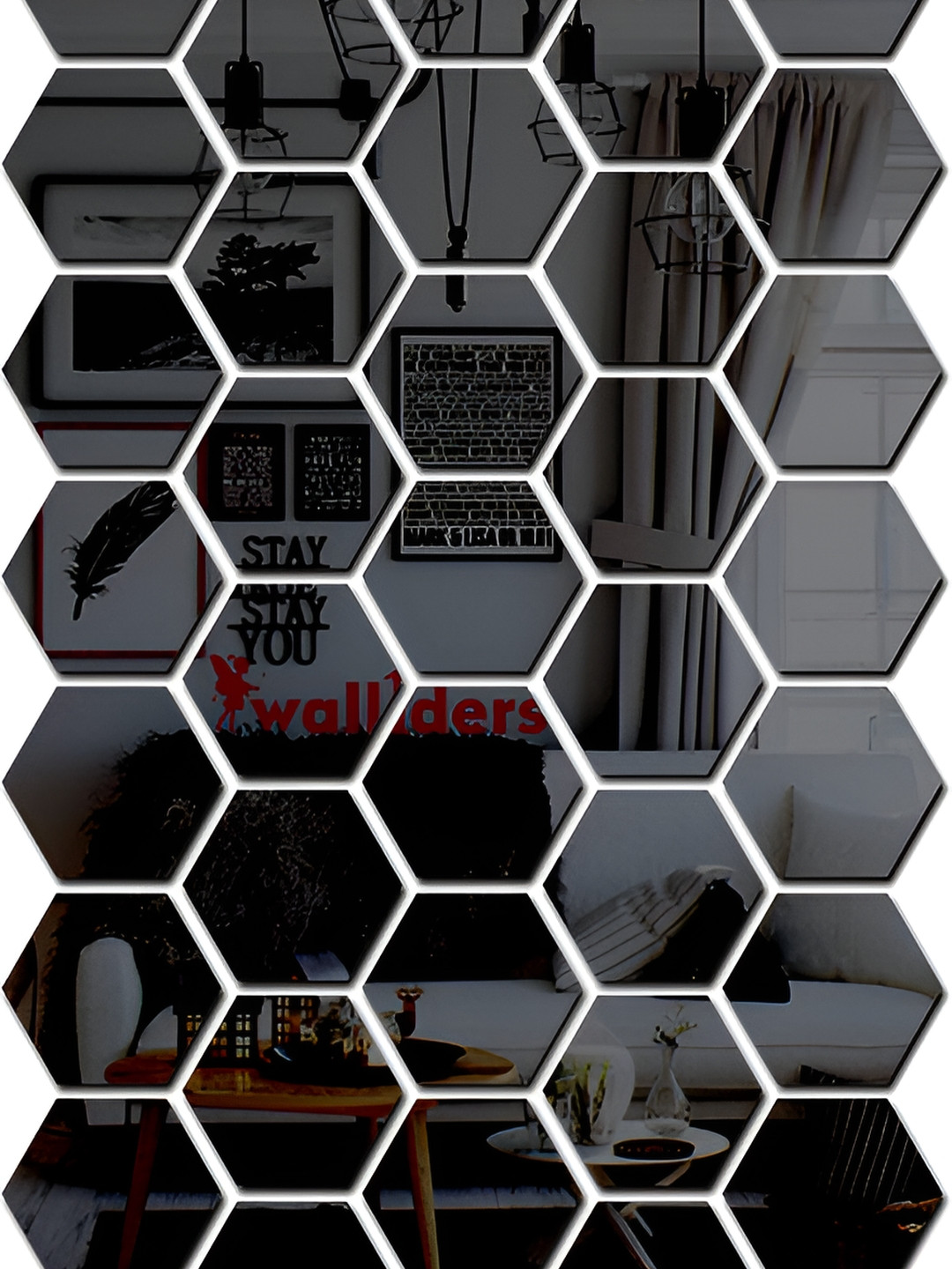 Wall1ders 50-pcs Black Hexagon-shaped 3D Acrylic Mirror Wall Stickers