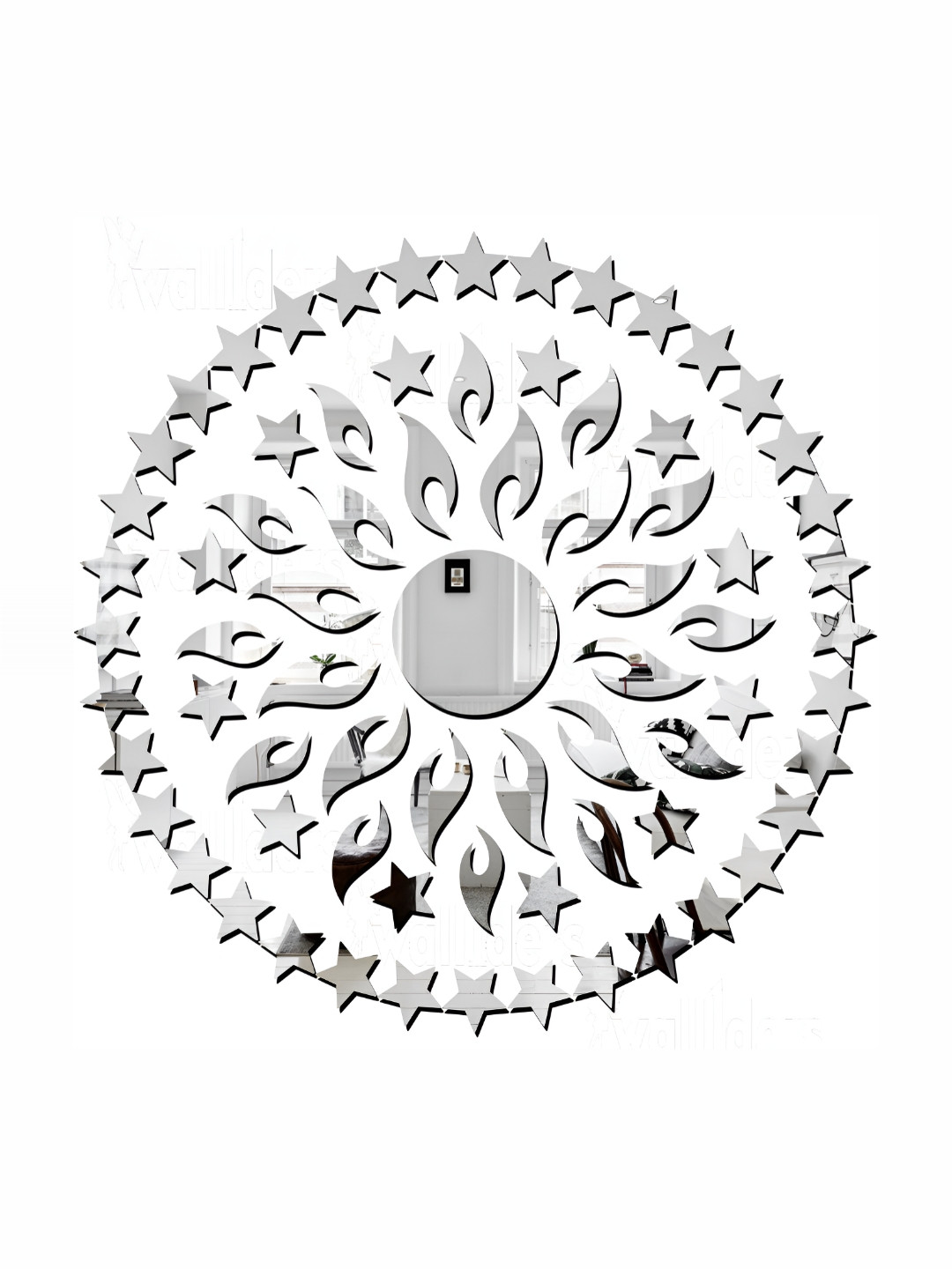 Wall1ders Silver-Toned 51-pcs Sun & Stars 3D Acrylic Mirror Wall Stickers