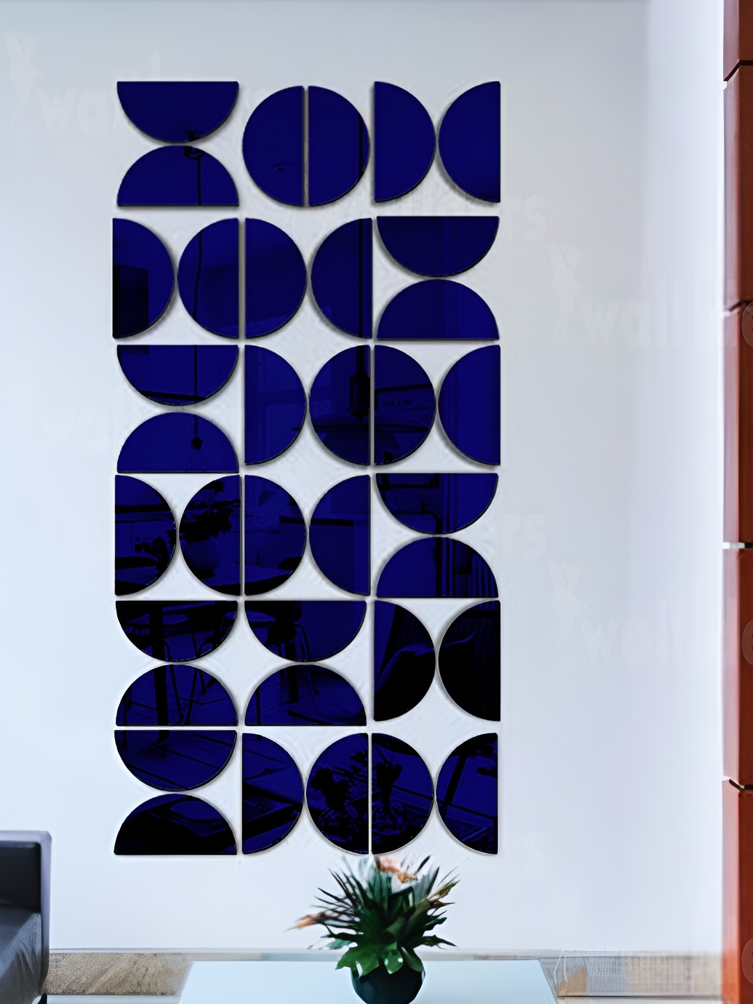 Wall1ders 36 Pcs Blue Half Circle 3D Mirror Wall Stickers