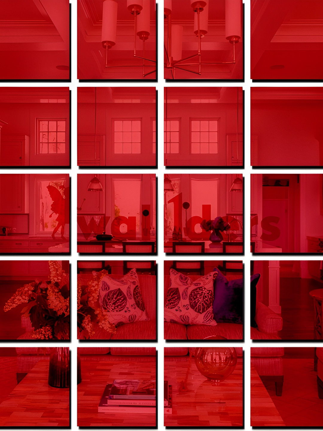 Wall1ders Red 30-Pcs Square-Shaped Self-Adhesive Mirror Wall Stickers