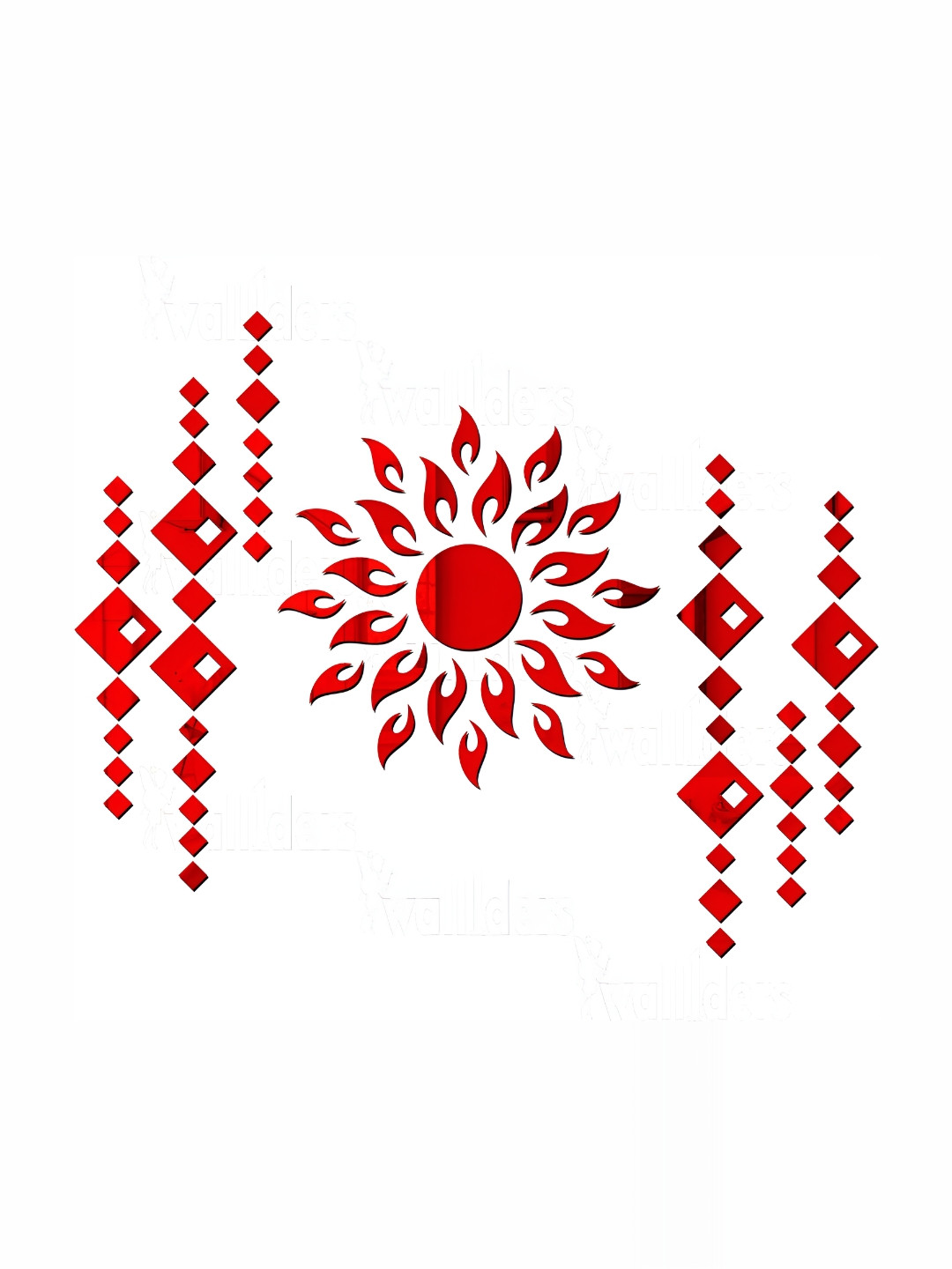 Wall1ders Red Sun & Diamond 3D Acrylic Mirror Wall Stickers
